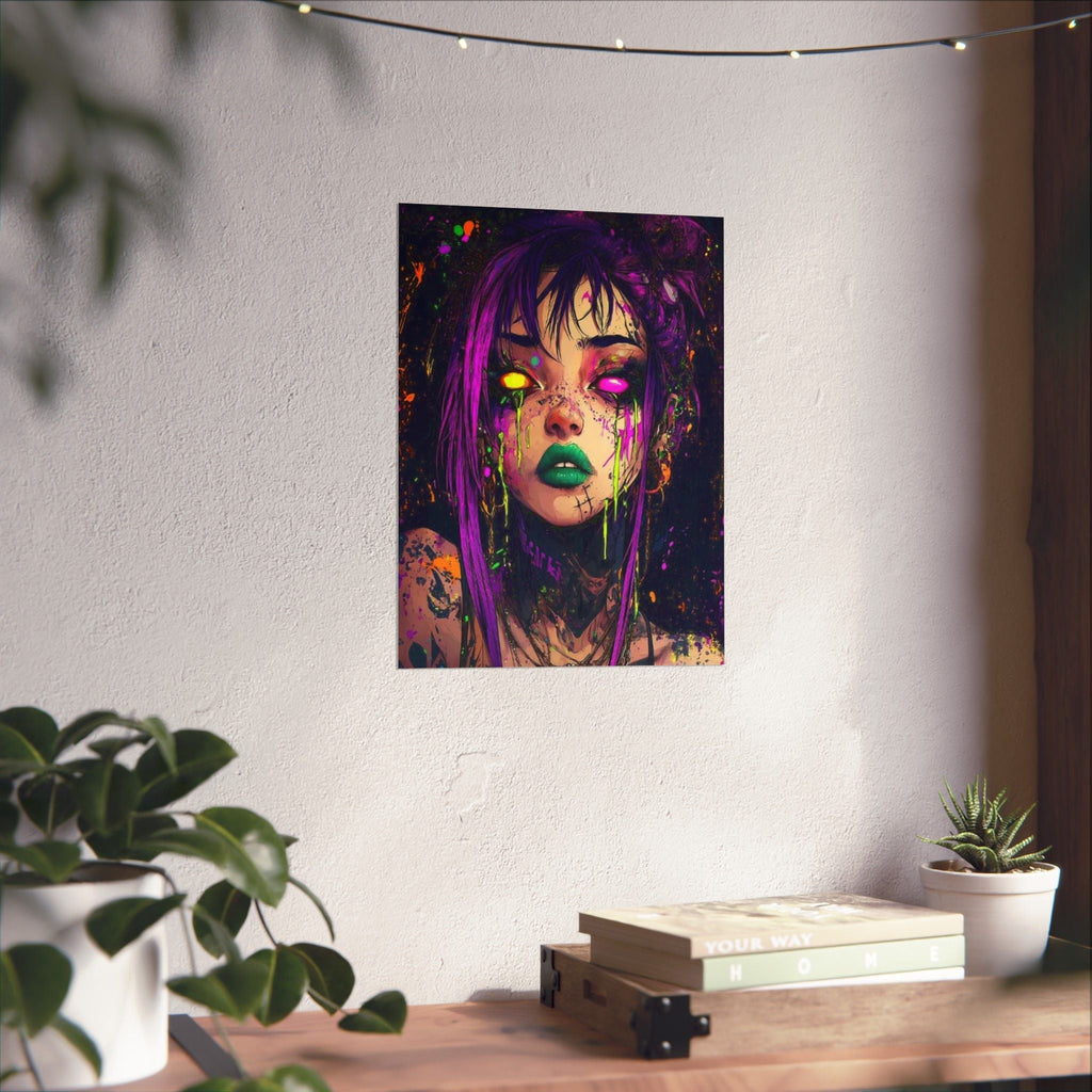 Neon Goth Portrait Poster — Matte Vertical Art Print