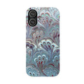 Marbled Feather Green, White + Burgundy Swirl - Single Layer Slim Phone Case