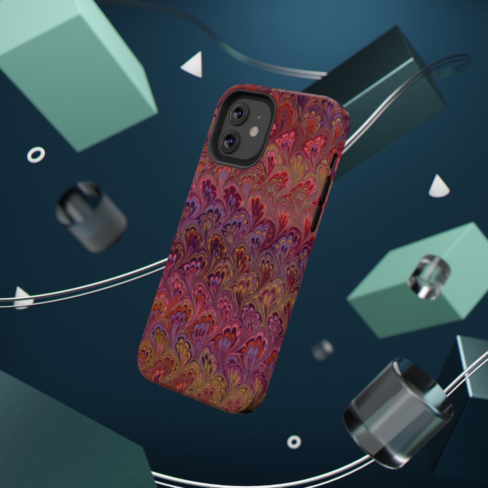 Red, Burgundy, Lavender Italian Peacock Feather Design Phone Case
