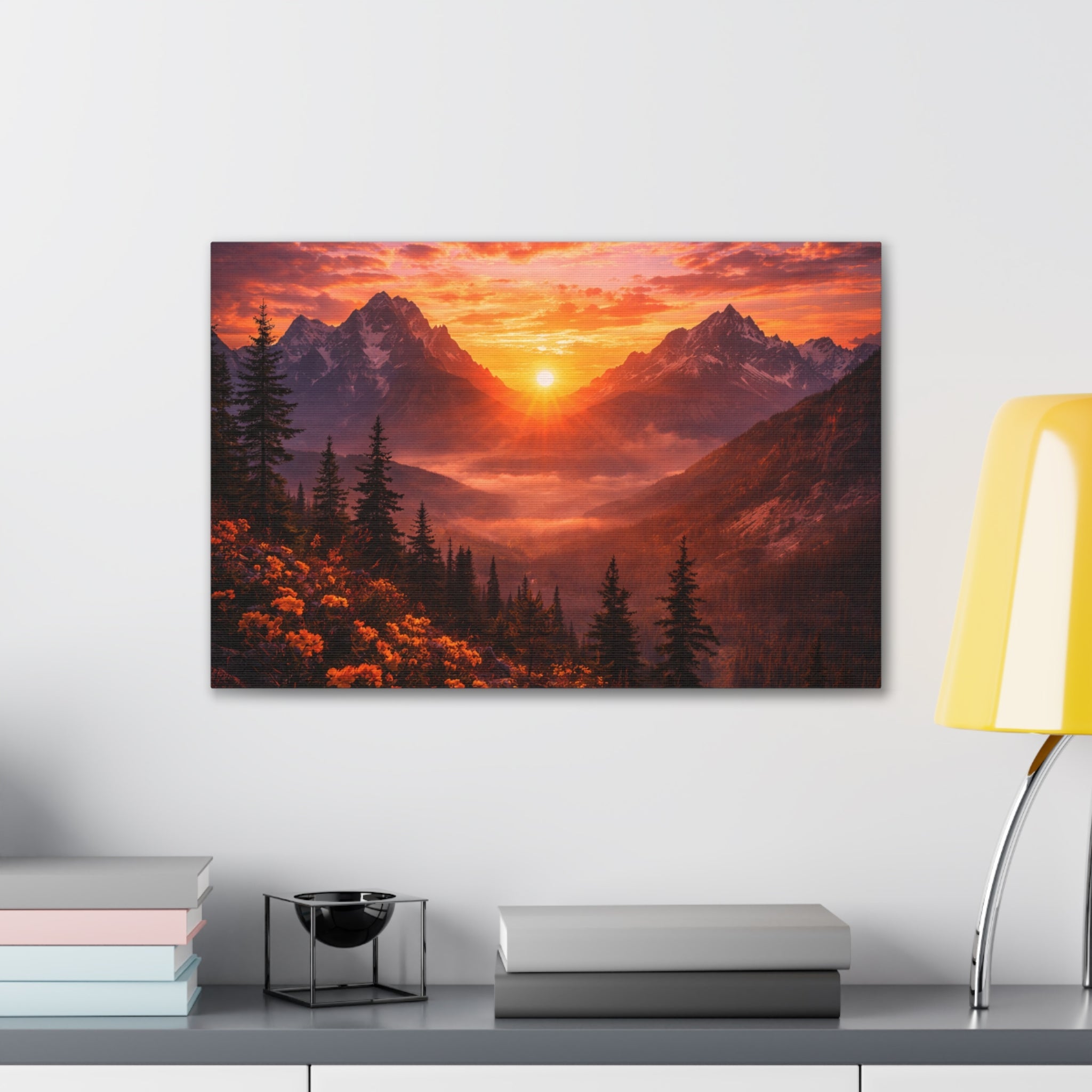 Sunset Mountain Canvas Wall Art — Majestic Alpine Sunrise Landscape