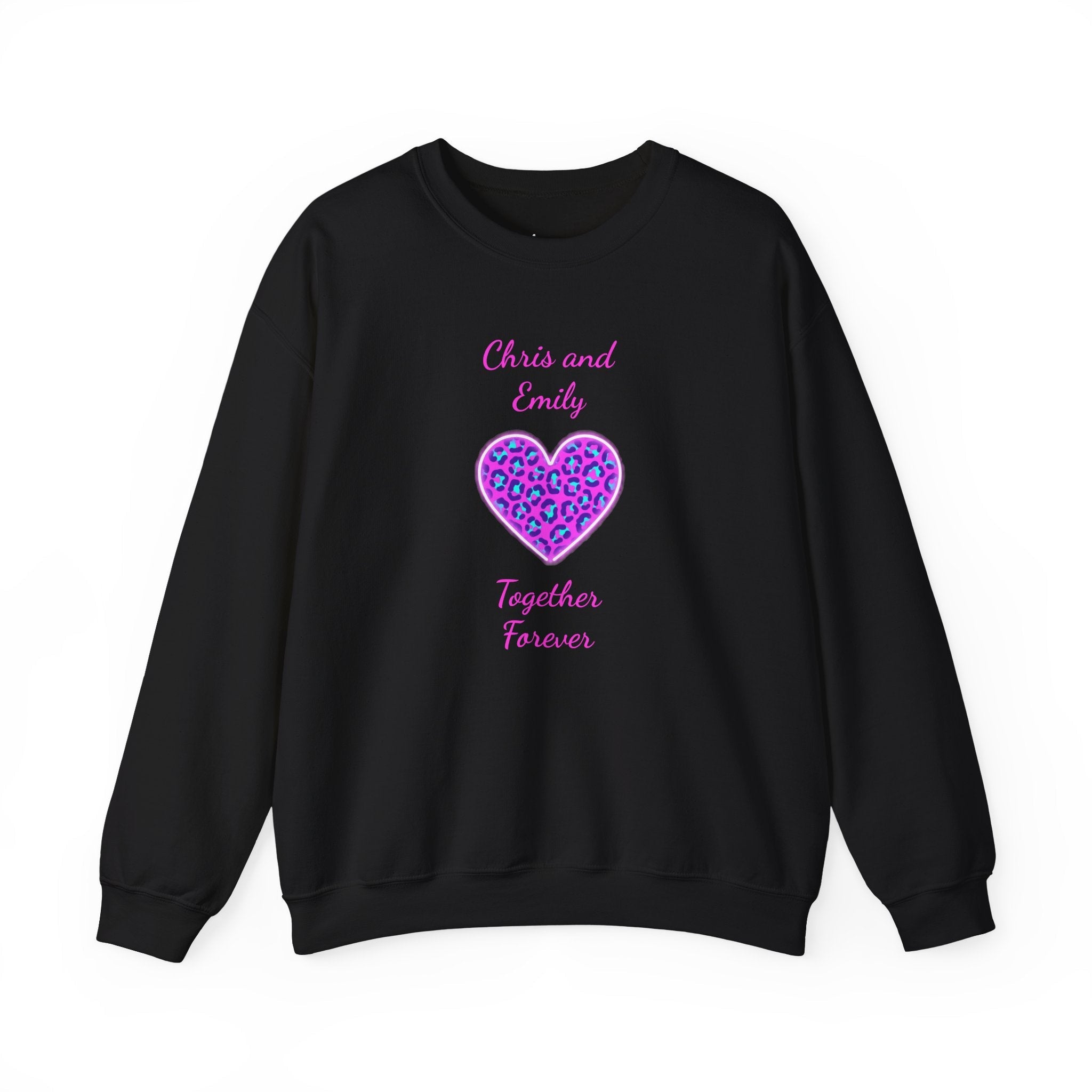 Crewneck Sweatshirt - Personalized Pink & Purple Leopard Heart - Two Customizable Text Boxes