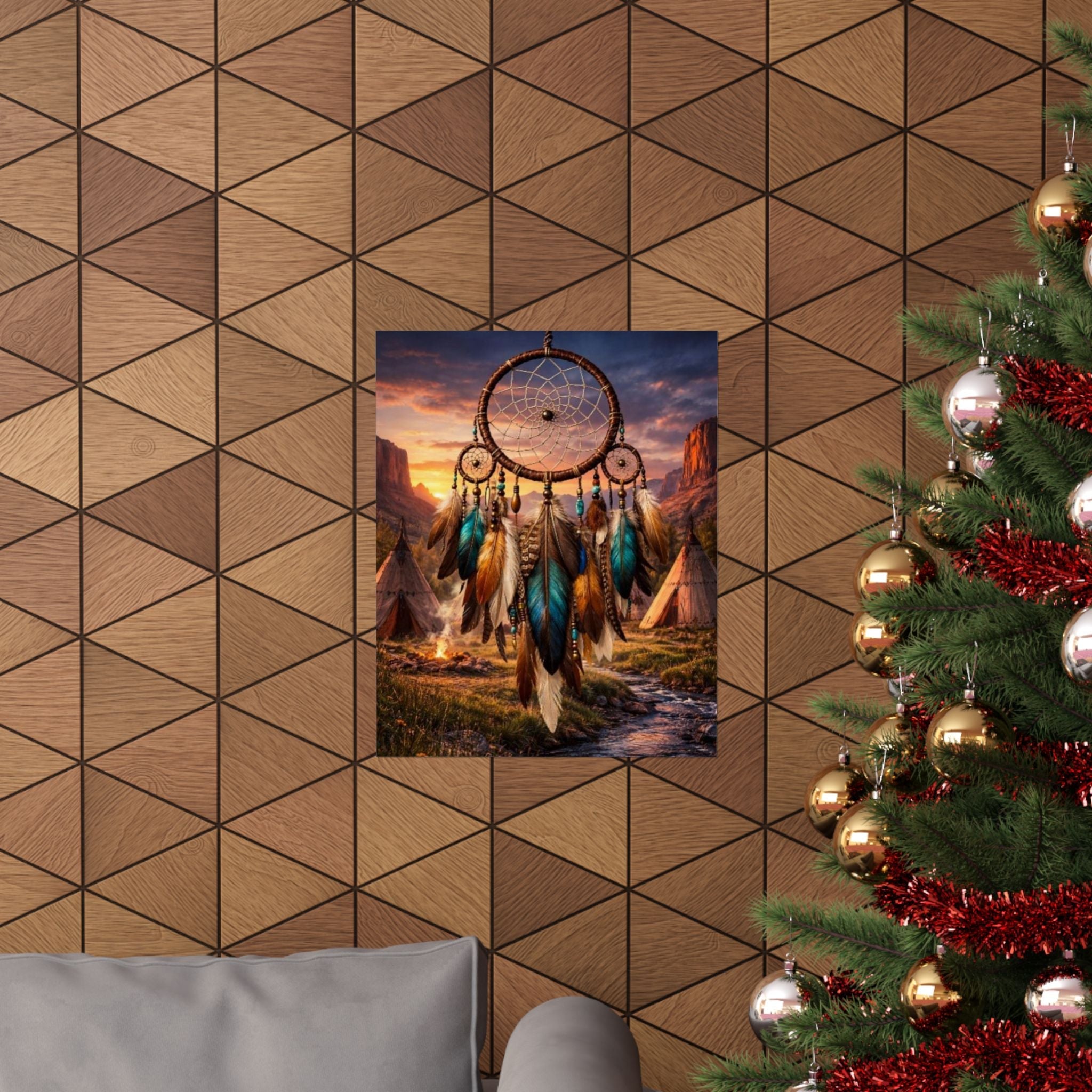 Dreamcatcher Sunset Poster - Boho Native-Inspired Matte Vertical Wall Art