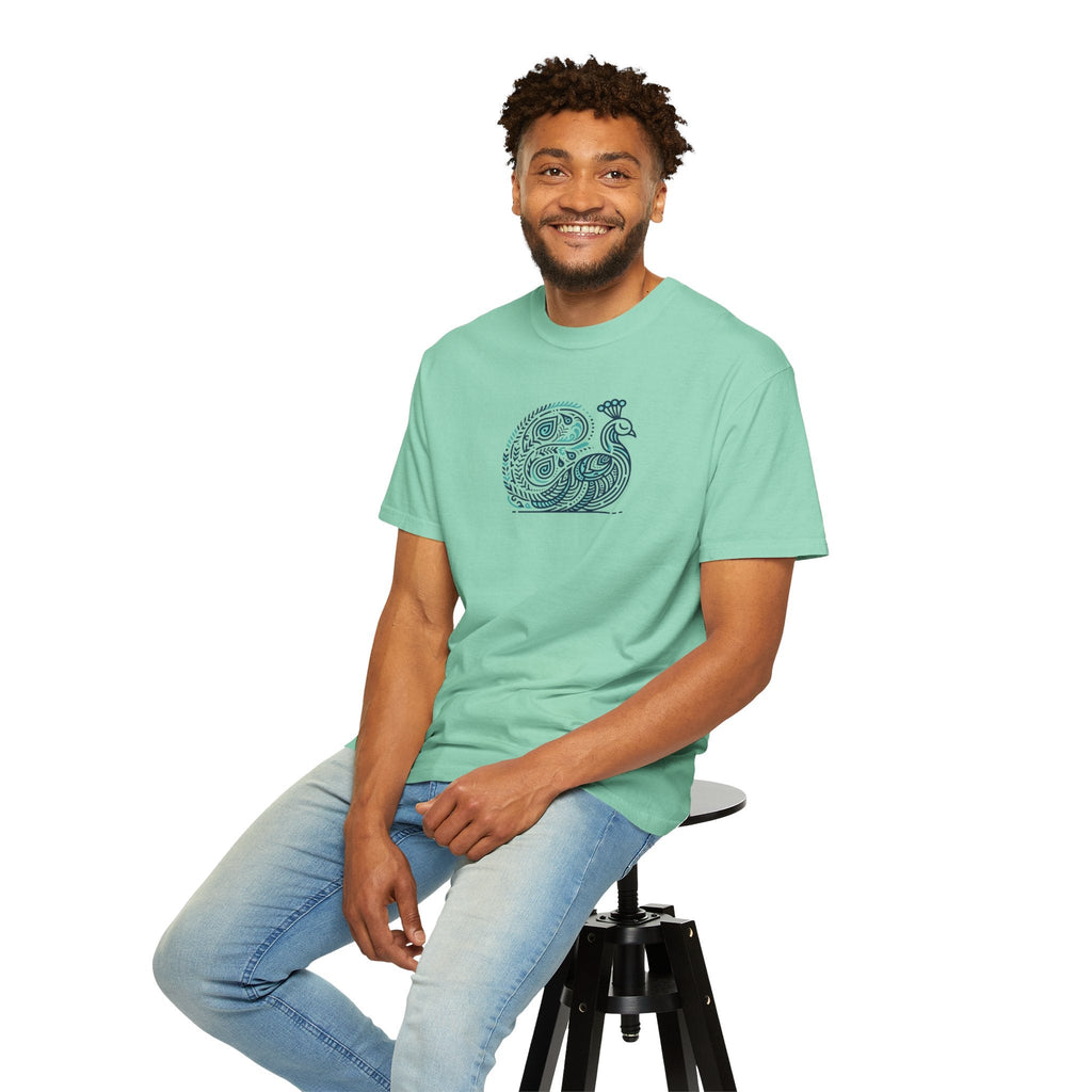 Peacock Cotton Tee - Garment Dyed Eco-Friendly Gift - DipaliZ