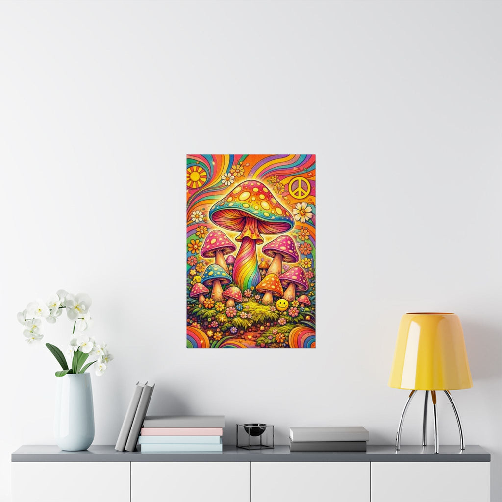 Psychedelic Mushroom Art Poster — Retro Rainbow Peace Wall Print