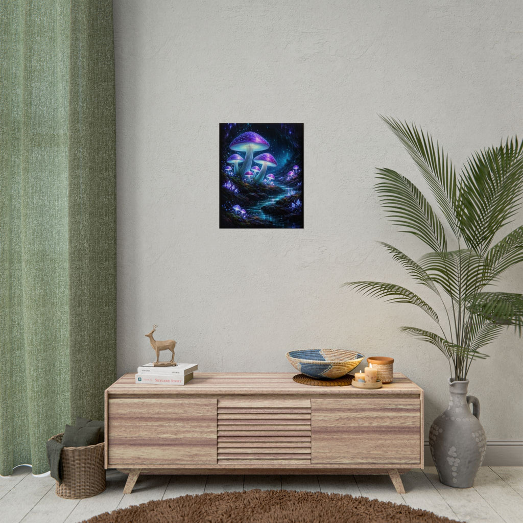 Fantasy Mushroom Poster — Glowing Purple Forest Rolled Art Print
