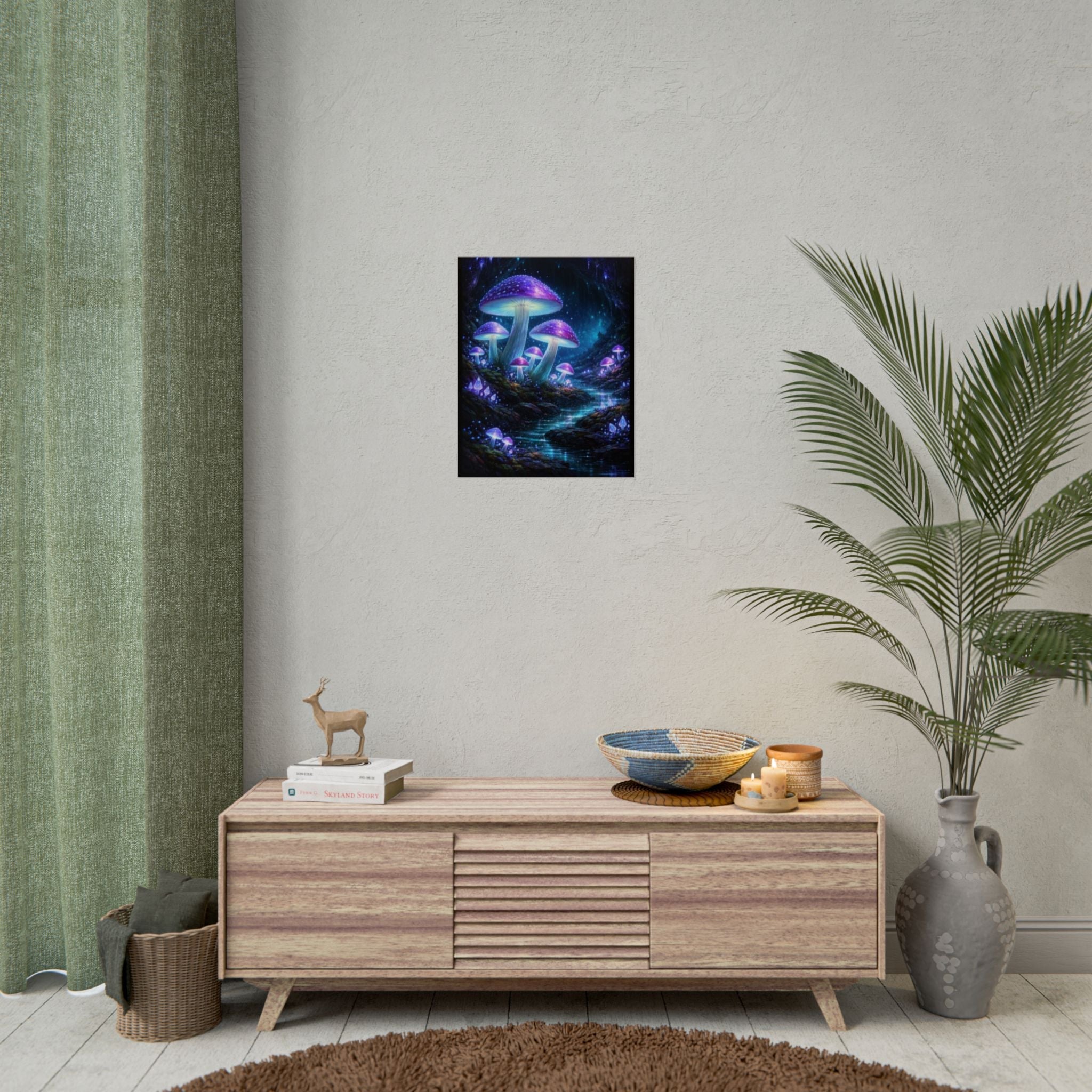 Fantasy Mushroom Poster — Glowing Purple Forest Rolled Art Print