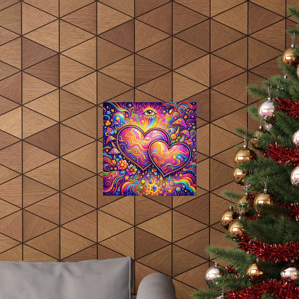 Rainbow Hearts Poster — Square Matte Print with All-Seeing Eye