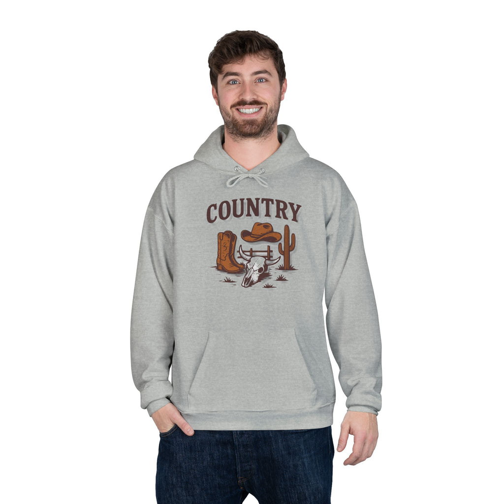 Country Western Hoodie — Cowboy Boots, Hat & Cactus Pullover
