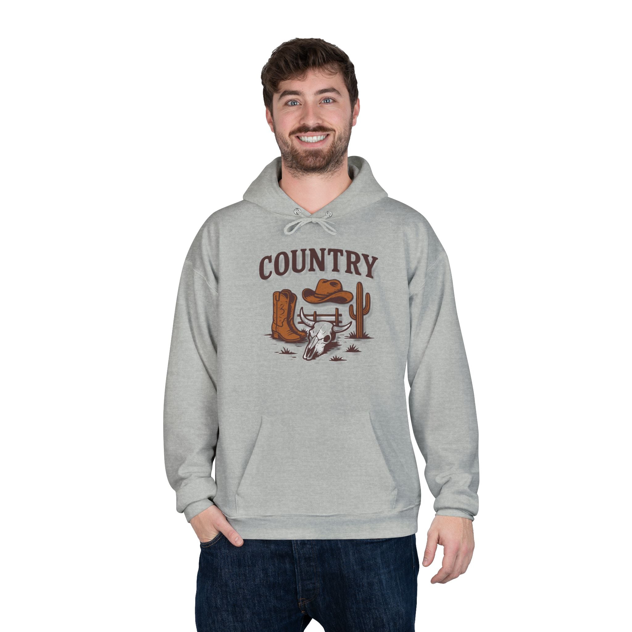 Country Western Hoodie — Cowboy Boots, Hat & Cactus Pullover