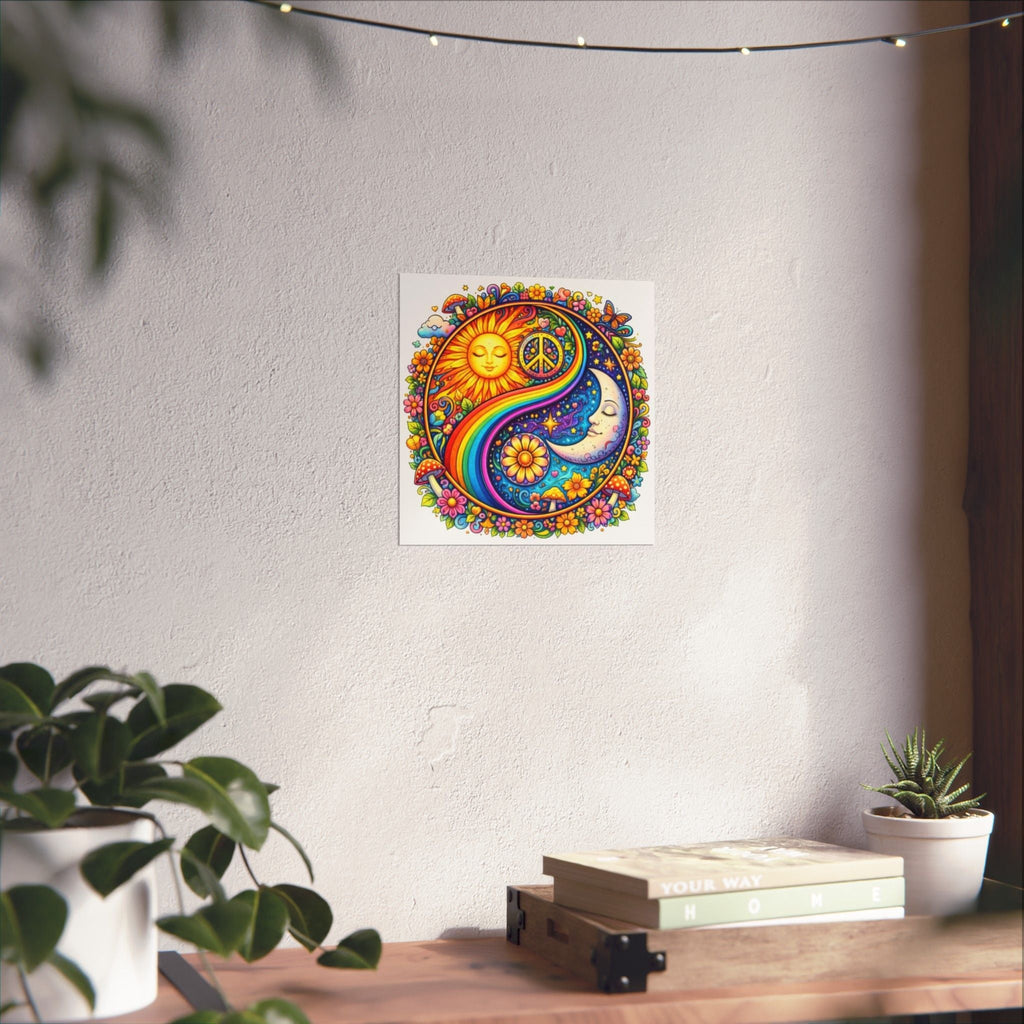 Sun & Moon Rainbow Yin-Yang Poster — Psychedelic Peace Wall Art