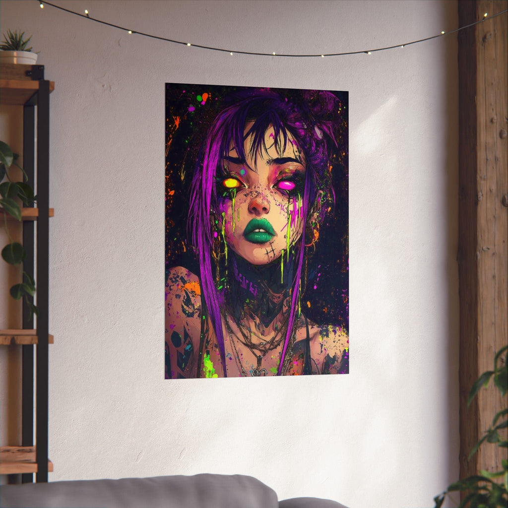 Neon Goth Portrait Poster — Matte Vertical Art Print