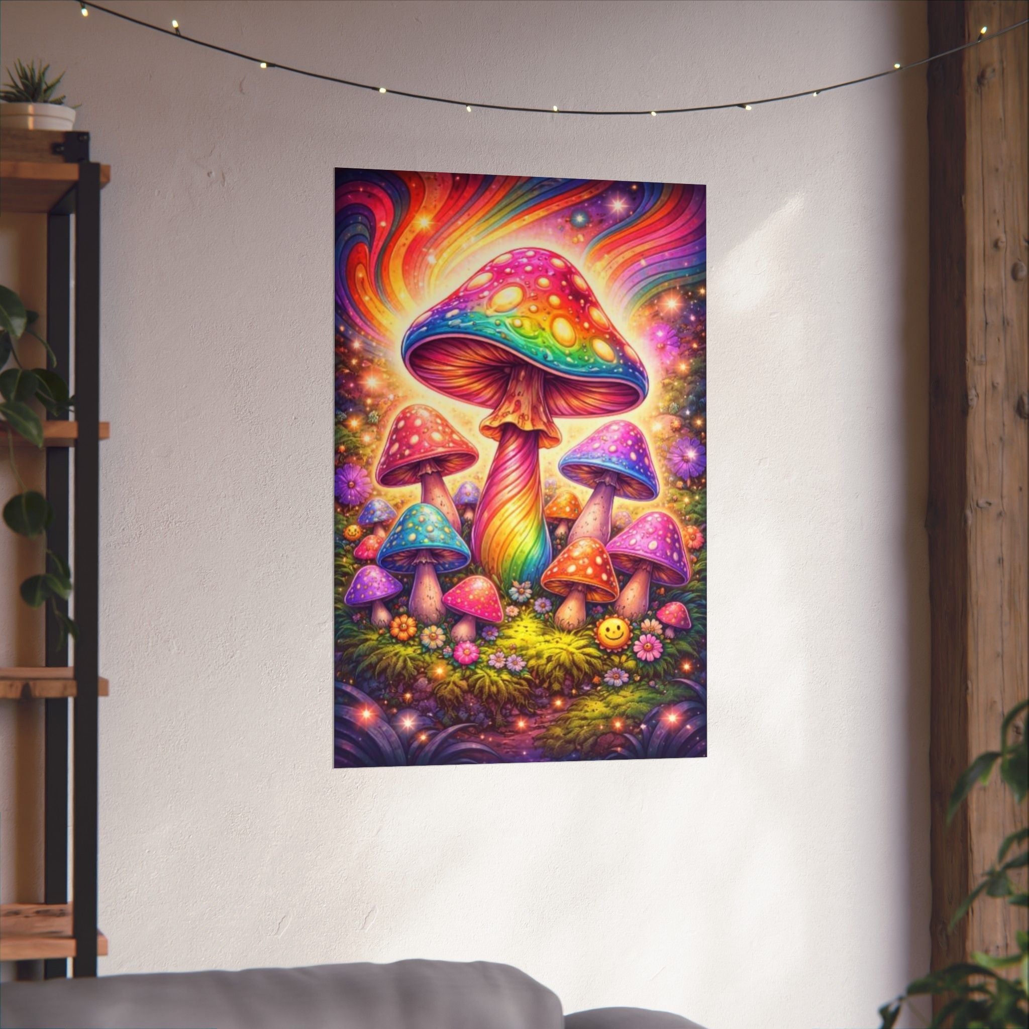 Psychedelic Rainbow Mushroom Poster