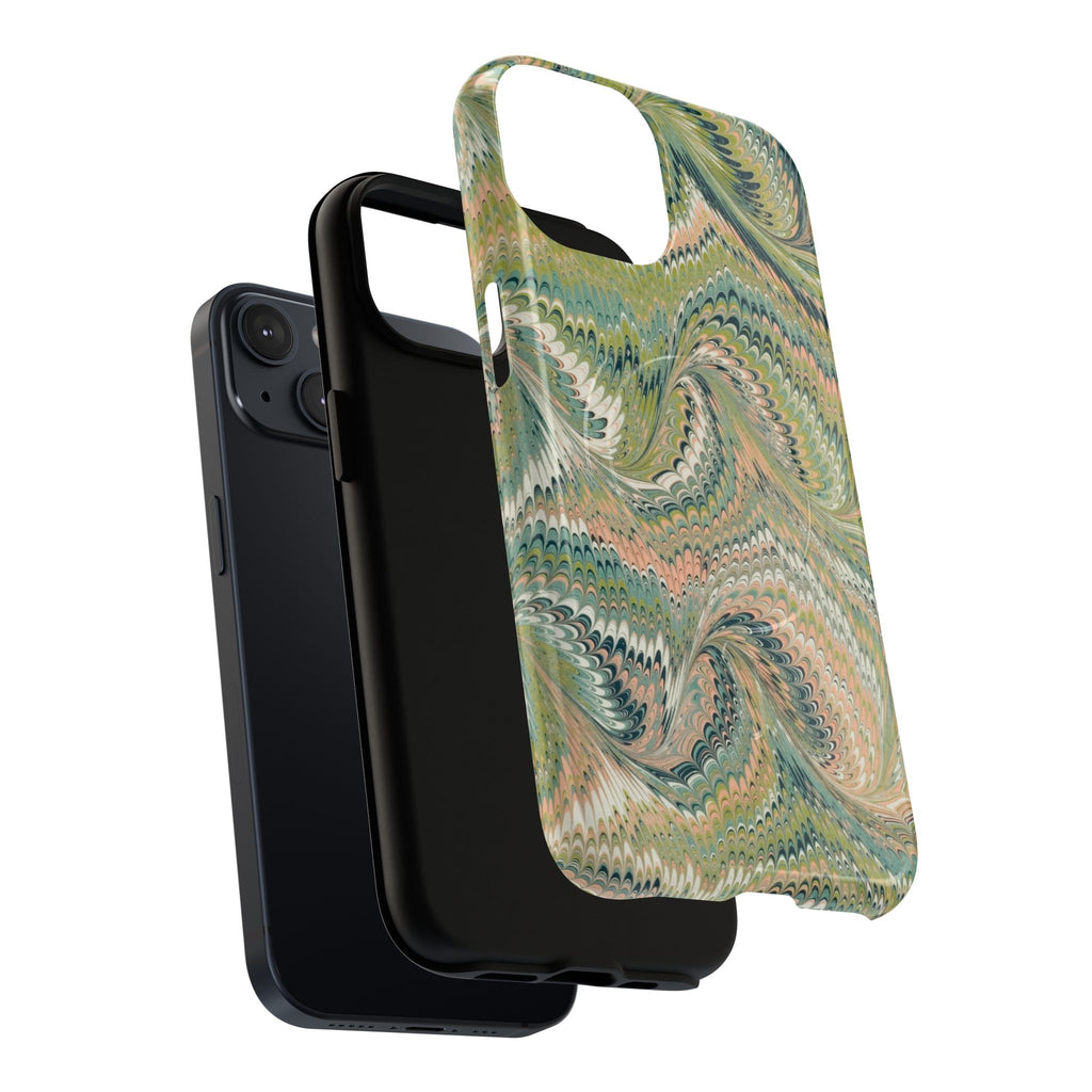 Florentine Marble iPhone Case | Inspired by Florence | Italian Marbled Paper Technique | Artisanal Green Swirl | Dual-Layer Protective Case | Matte or Glossy