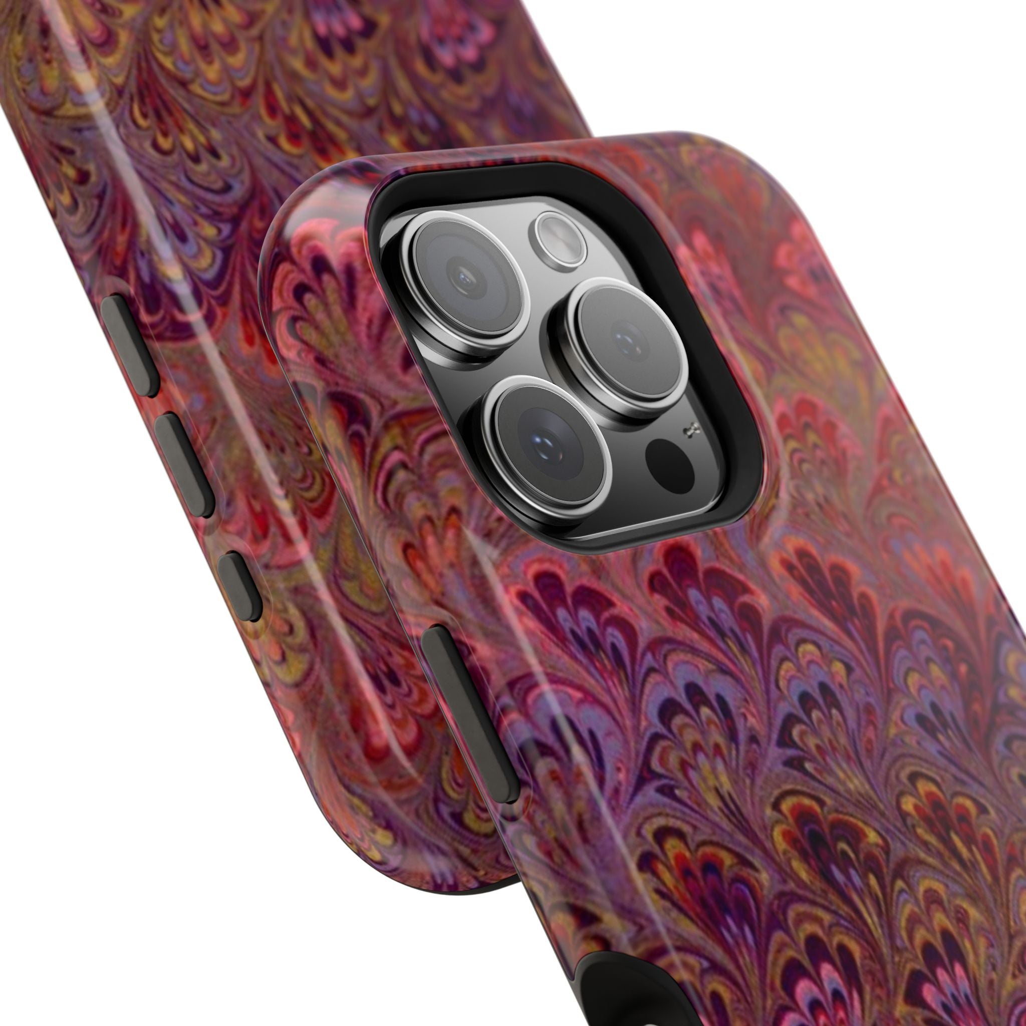 Red, Burgundy, Lavender Italian Peacock Feather Design Phone Case