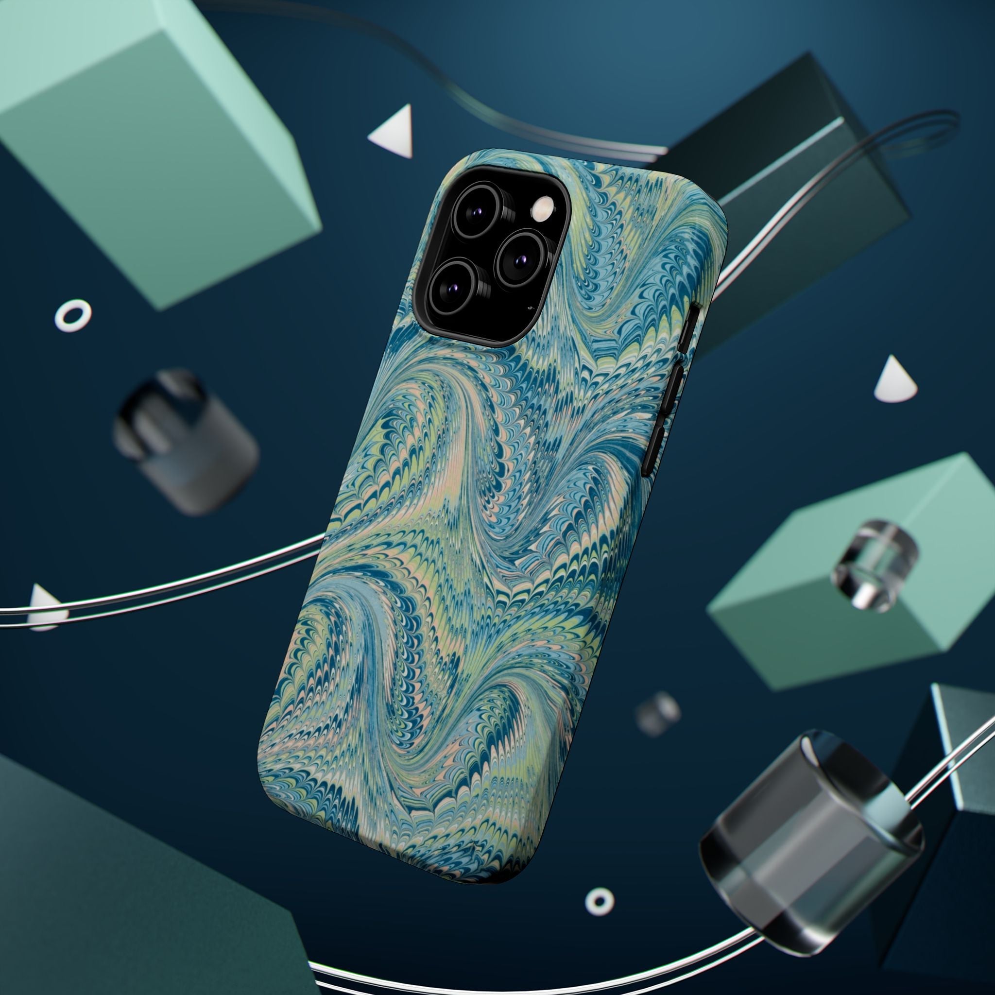 Aqua + Green Marble Phone Case - Impact-Resistant MAG SAFE - Dual Cover Design