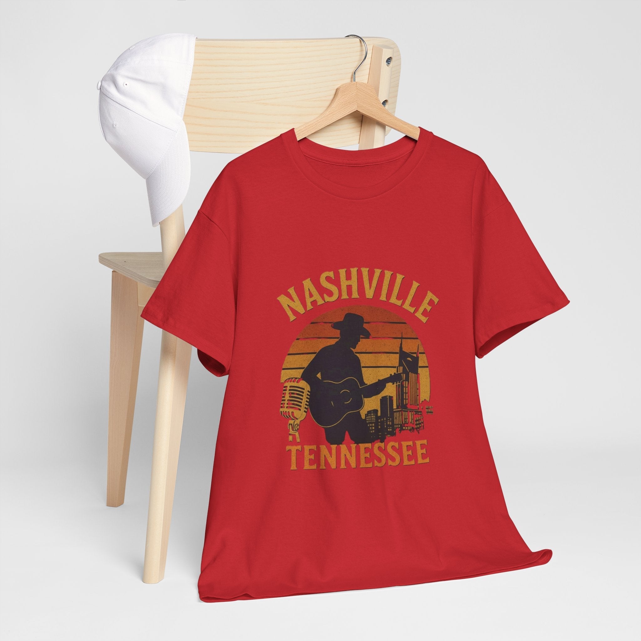 Nashville Tennessee Guitar Silhouette Tee — Retro Sunset Country Music T-Shirt