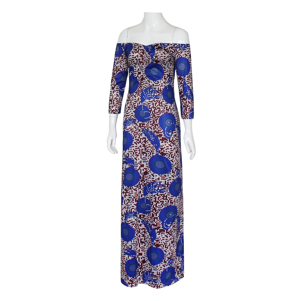 Printed One-Line Off-Shoulder Plus Size Dress