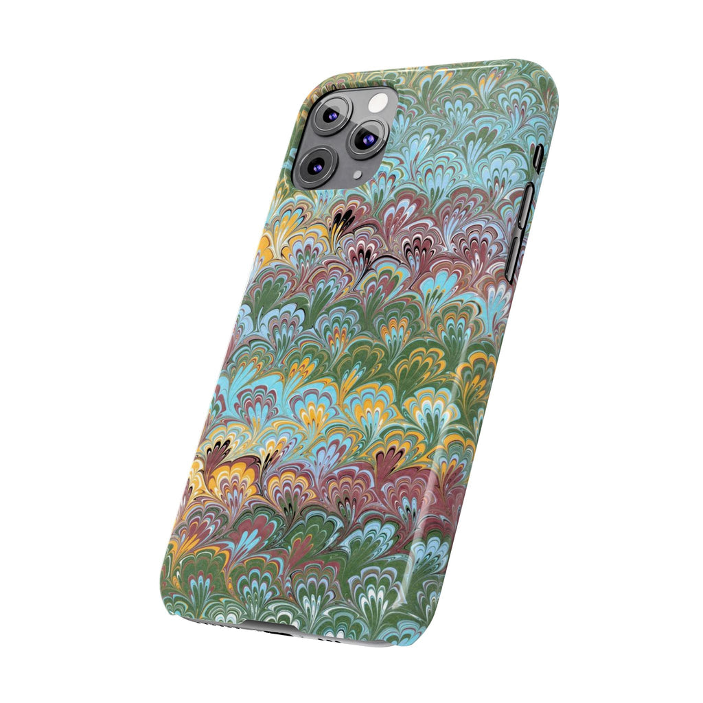 Phone Case with Design from Italy - Marbled "Peacock" Design, Green, Blue, Multi-Color Slim Phone Cases