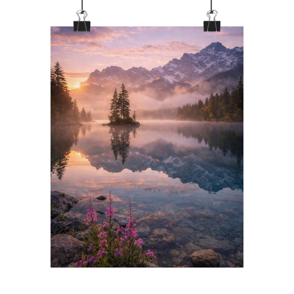 Matte Vertical Poster — Serene Mountain Lake Sunset Landscape