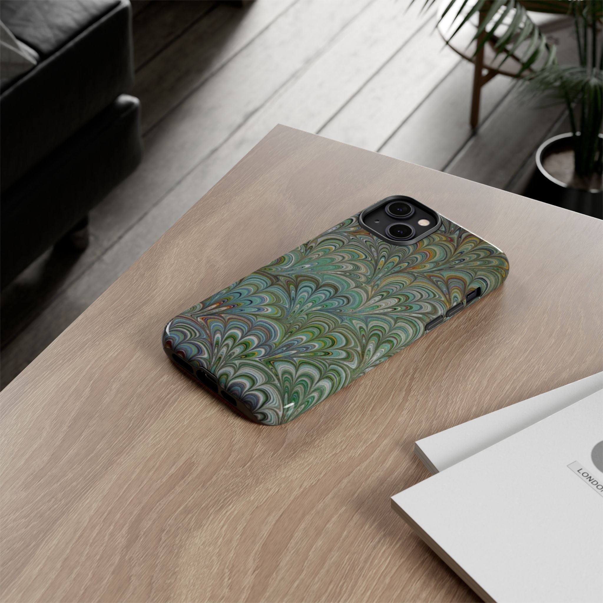 Green Marbled Peacock Durable Phone Case - Matte or Glossy