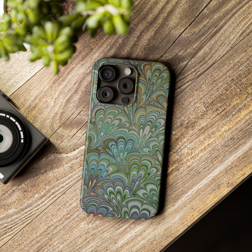 Deep Green Peacock Italian Marbled Design, Italy Feather Phone Case