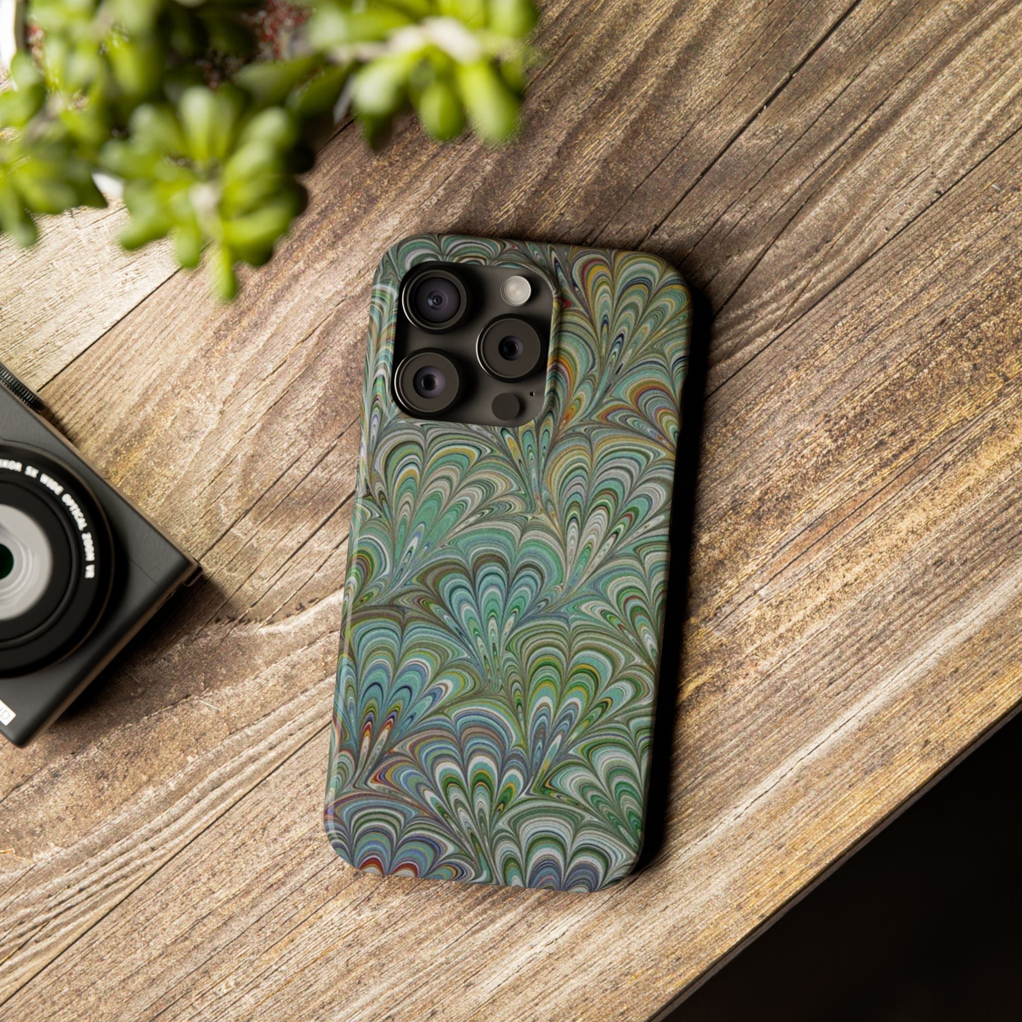 Deep Green Peacock Italian Marbled Design, Italy Feather Phone Case