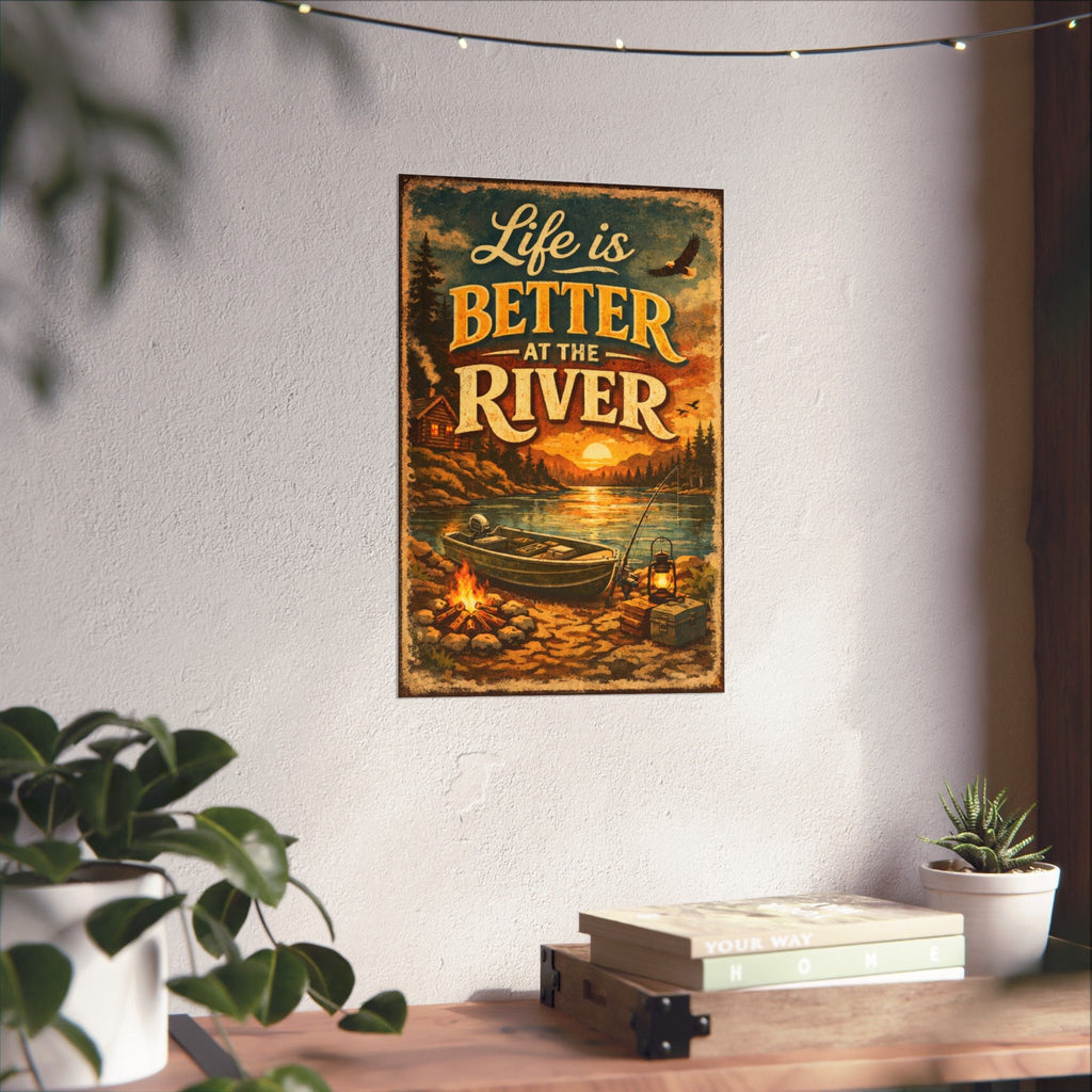 River Life Poster — "Life Is Better at the River" Matte Vertical Wall Art