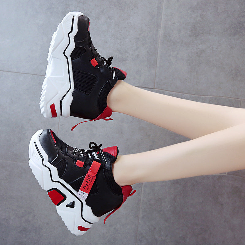 Inner Increase Small White Shoes Female Spring New Wild 10Cm Thick Bottom Sponge Cake Sports Net Red Daddy