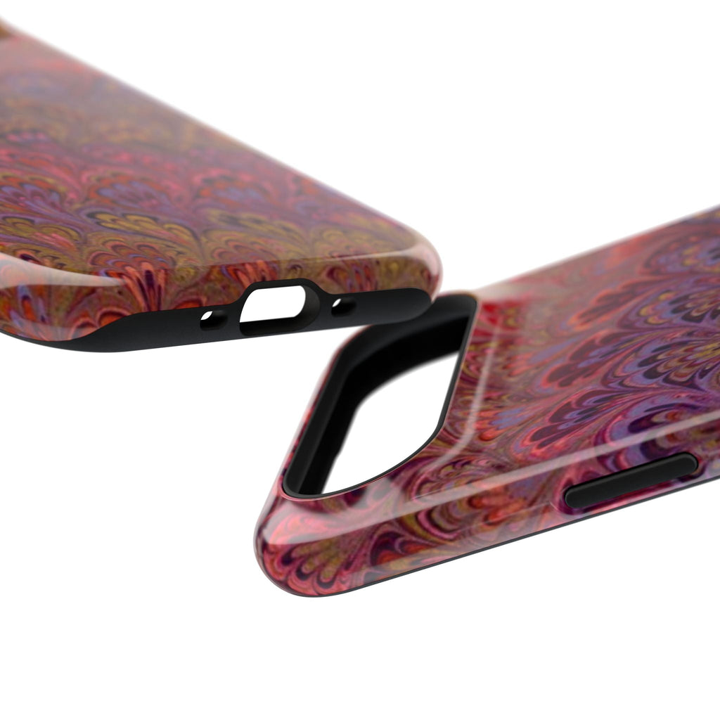 Red, Burgundy, Lavender Italian Peacock Feather Design Phone Case