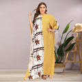 Women Bat Sleeve Plus Size gold stars design Contrast Color fashionable Stitching Dress
