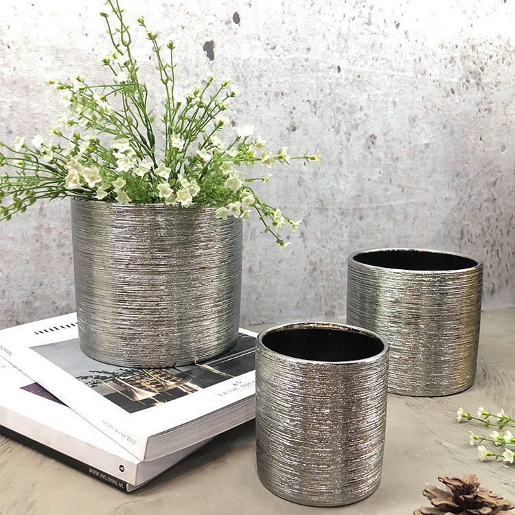 Nordic Sample Tube Ceramic Ceramic Flower Pot Light Luxury Ceramic Brushed Decoration Room Straight Color Vase