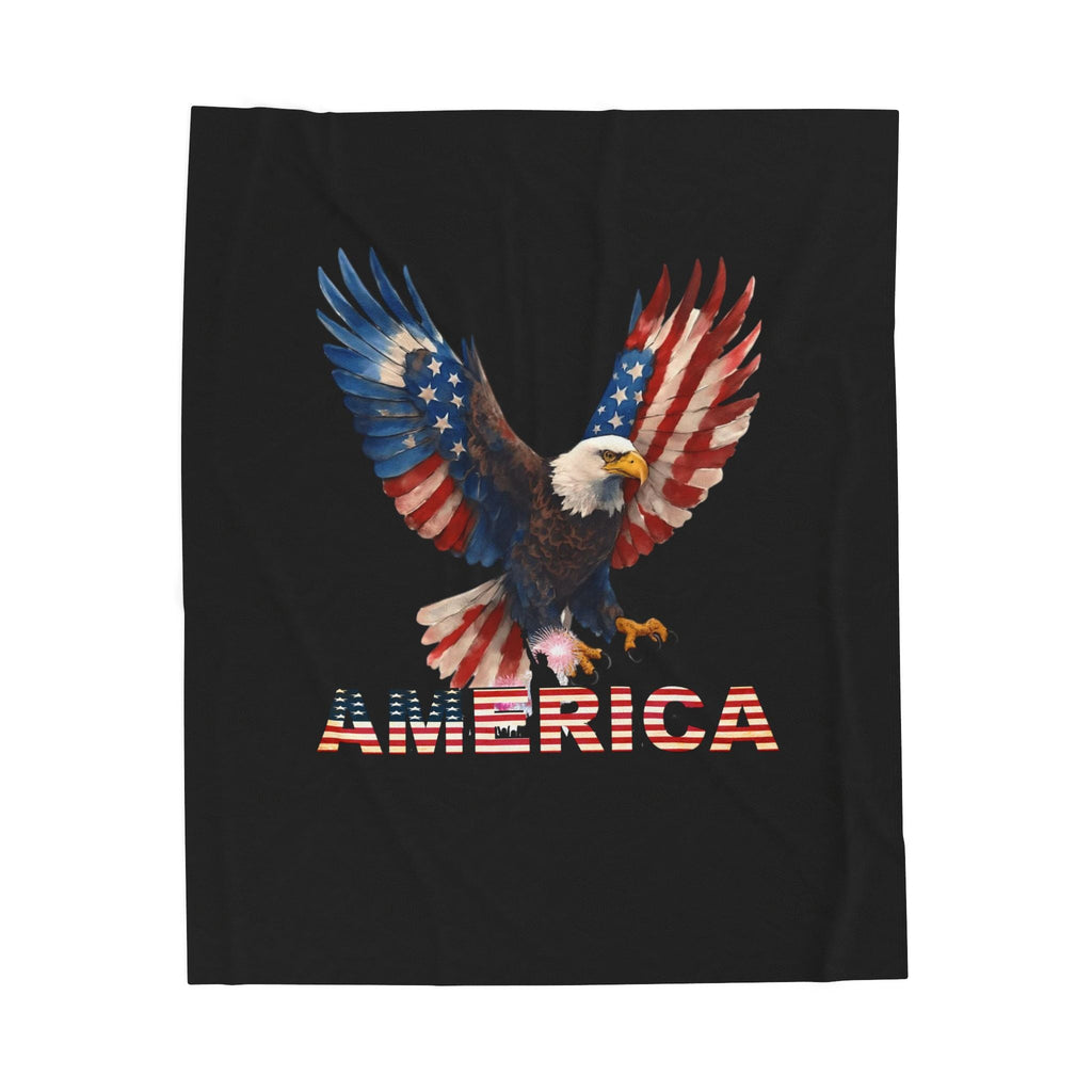 American Flag Eagle Velveteen Plush Blanket — Patriotic USA Throw for 4th of July & Veterans