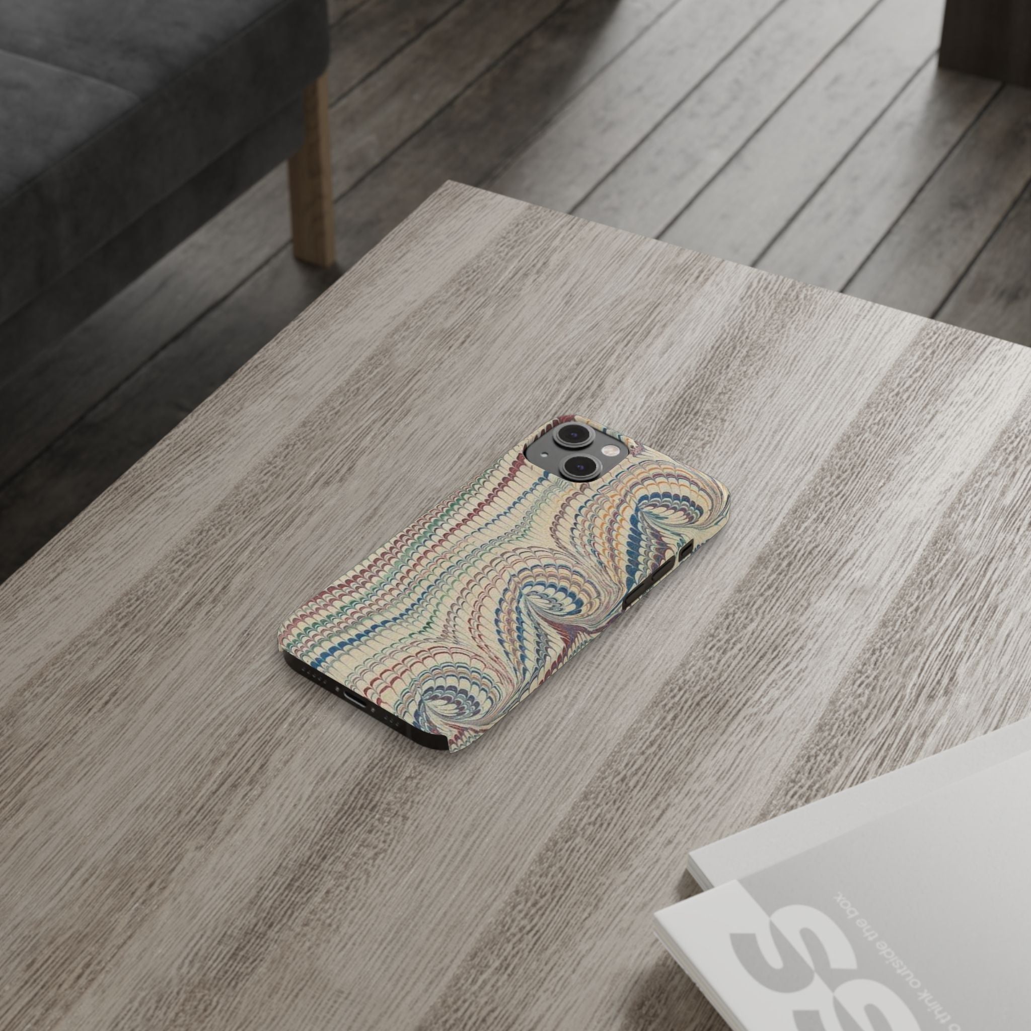 Italian Vintage Marbled Paper Design on iPhone Cases, Artistic Protection for Your Device in Elegant Beige, Blue, Burgundy