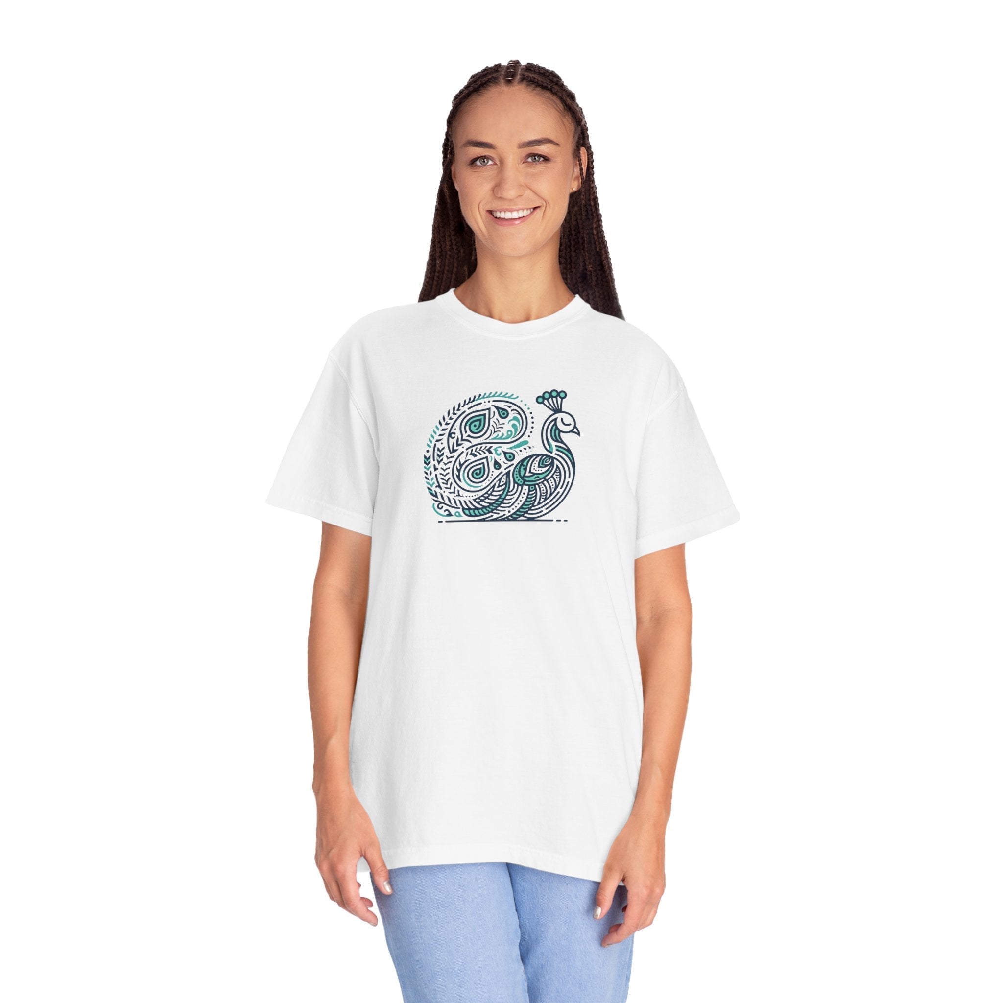 Peacock Cotton Tee - Garment Dyed Eco-Friendly Gift - DipaliZ