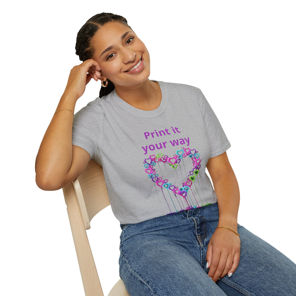 Print It Your Way Heart T-Shirt — Colorful Drip Heart Graphic Tee