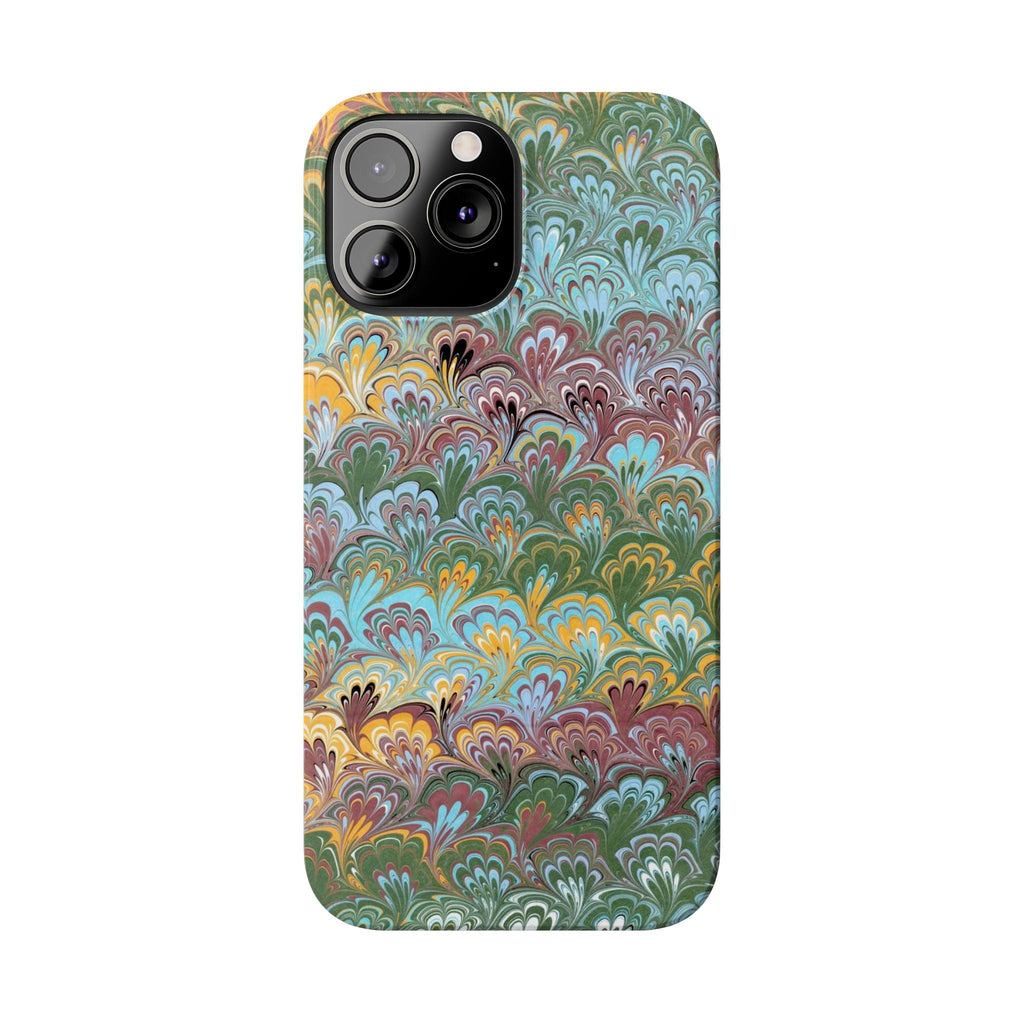 Phone Case with Design from Italy - Marbled "Peacock" Design, Green, Blue, Multi-Color Slim Phone Cases