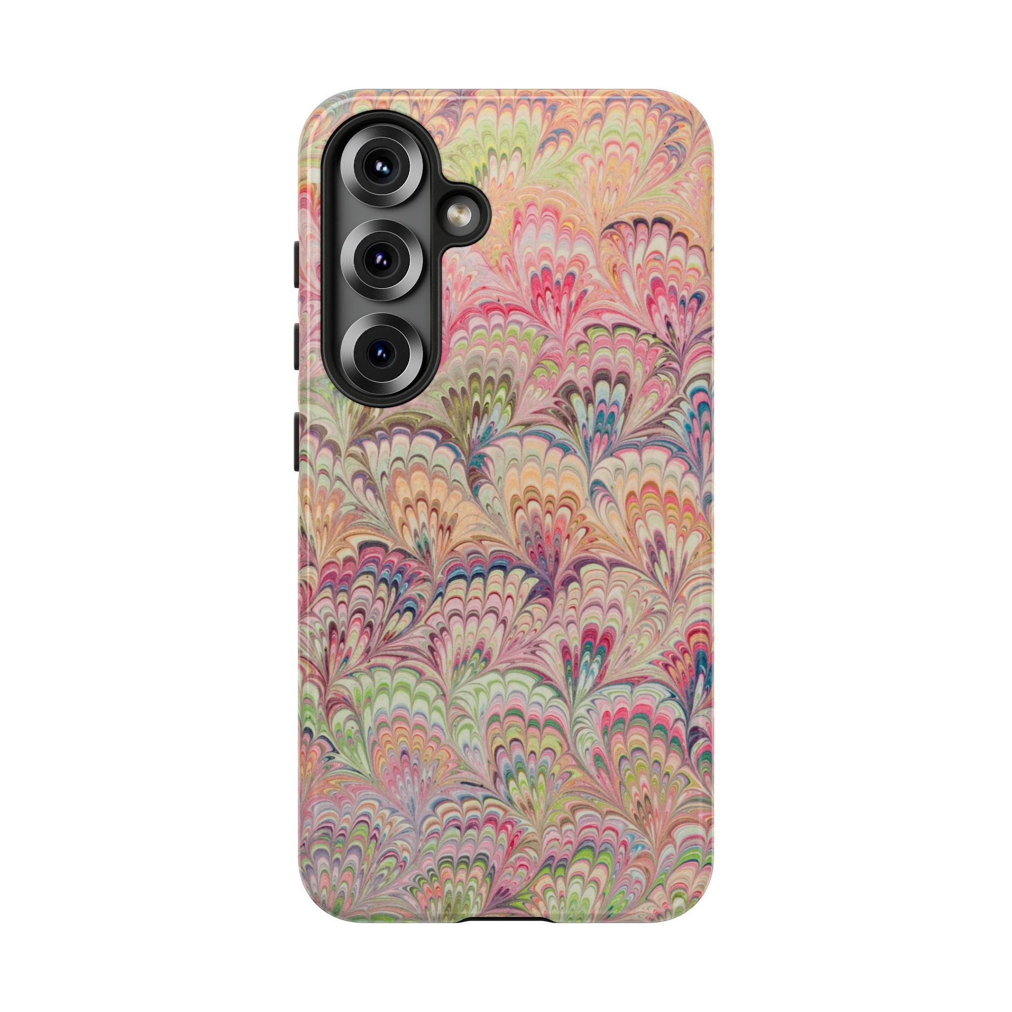 Pastel Pink + Green Feather Marbled Phone Case - Dual Layer Phone Cover
