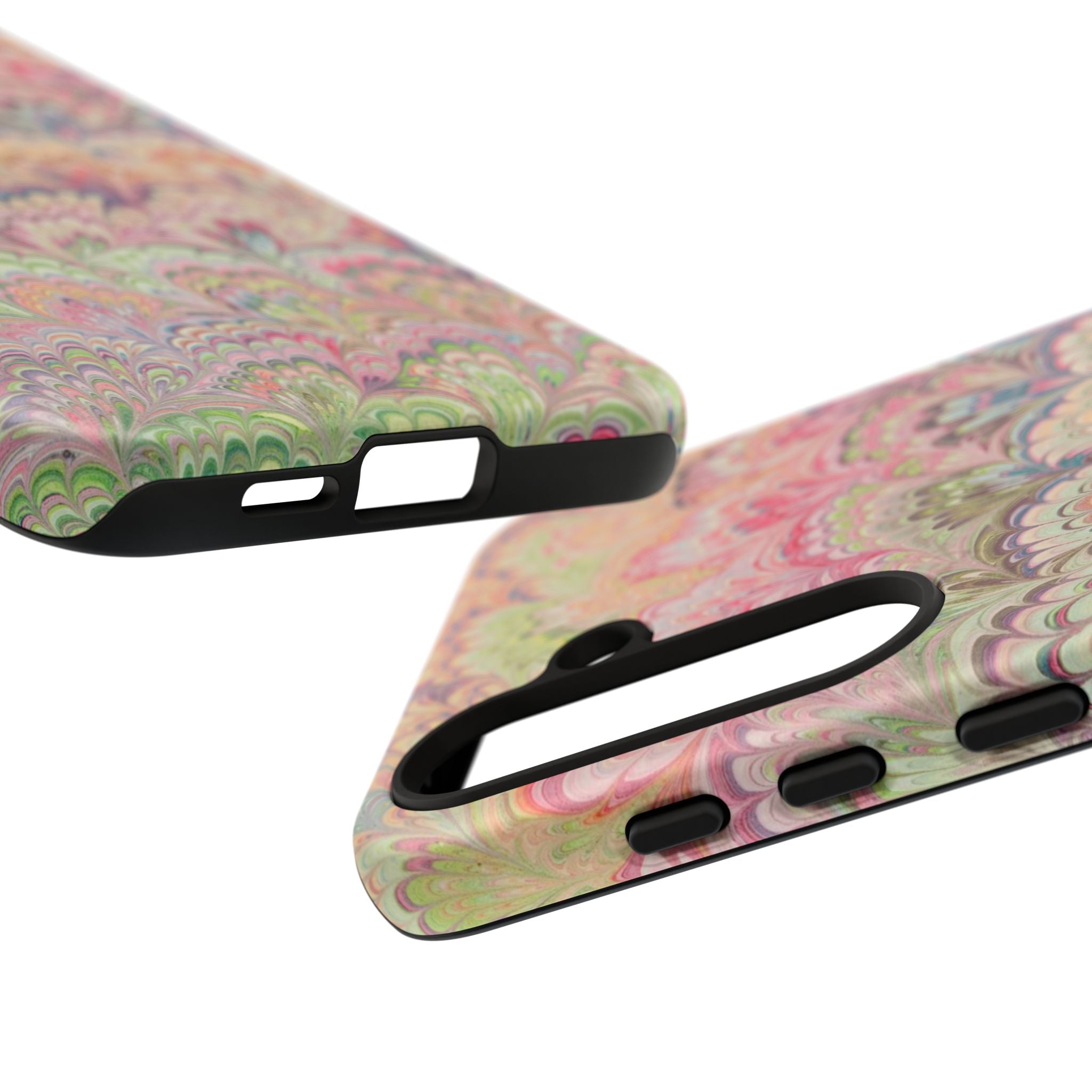 Pastel Pink + Green Feather Marbled Phone Case - Dual Layer Phone Cover