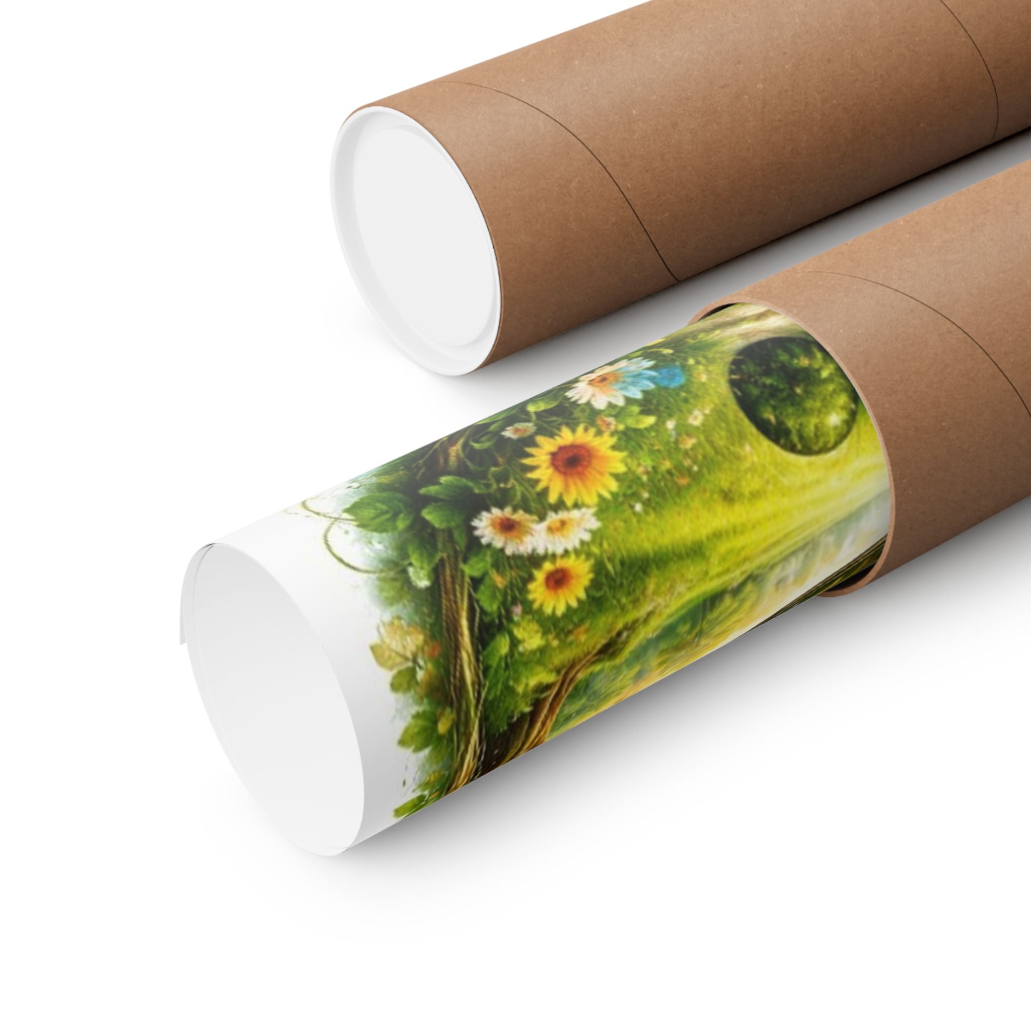 Yin Yang Nature Poster — Scenic Waterfall & Meadow Matte Vertical Print