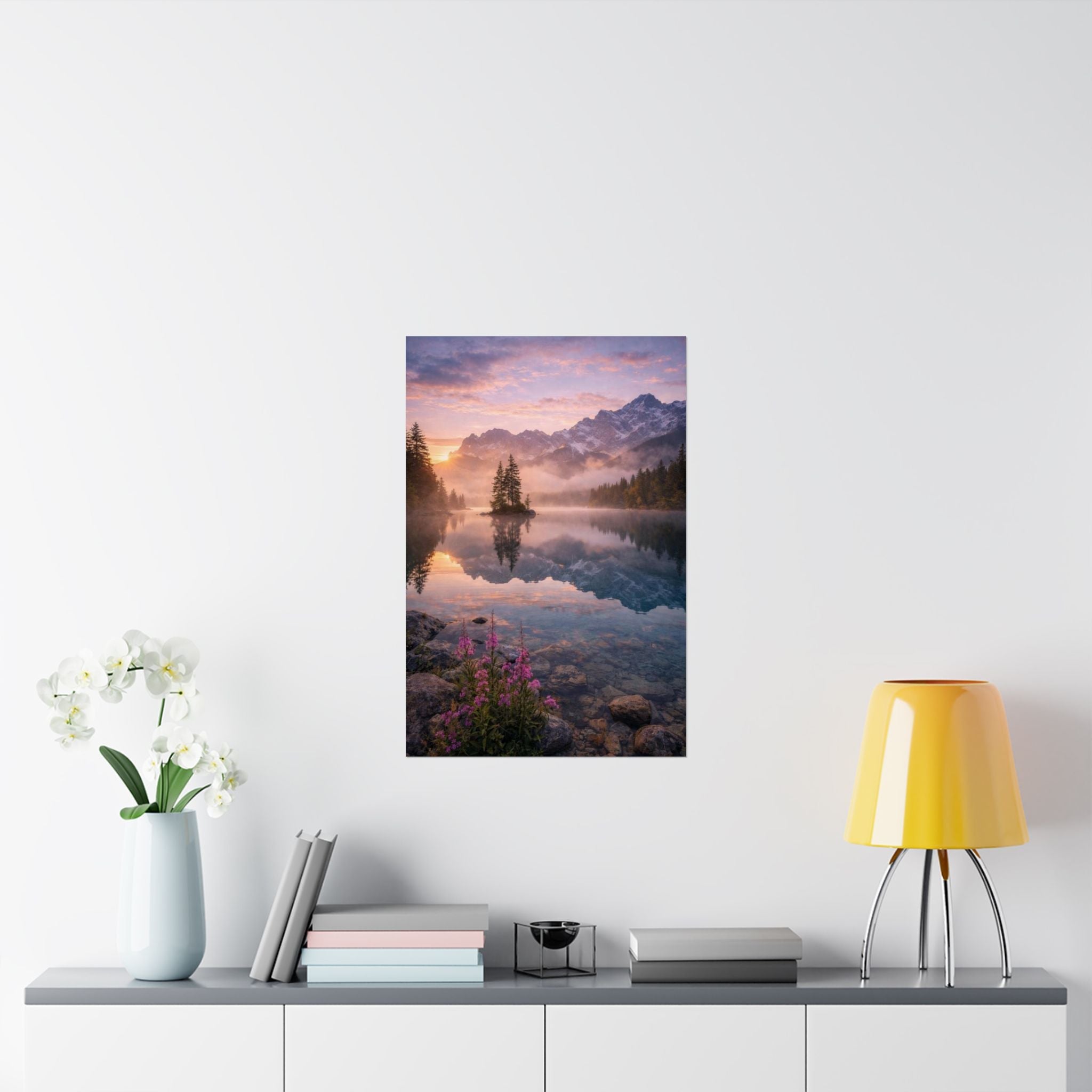 Matte Vertical Poster — Serene Mountain Lake Sunset Landscape