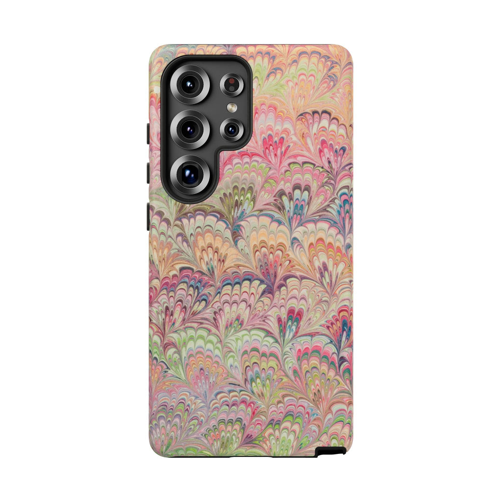Pastel Pink + Green Feather Marbled Phone Case - Dual Layer Phone Cover