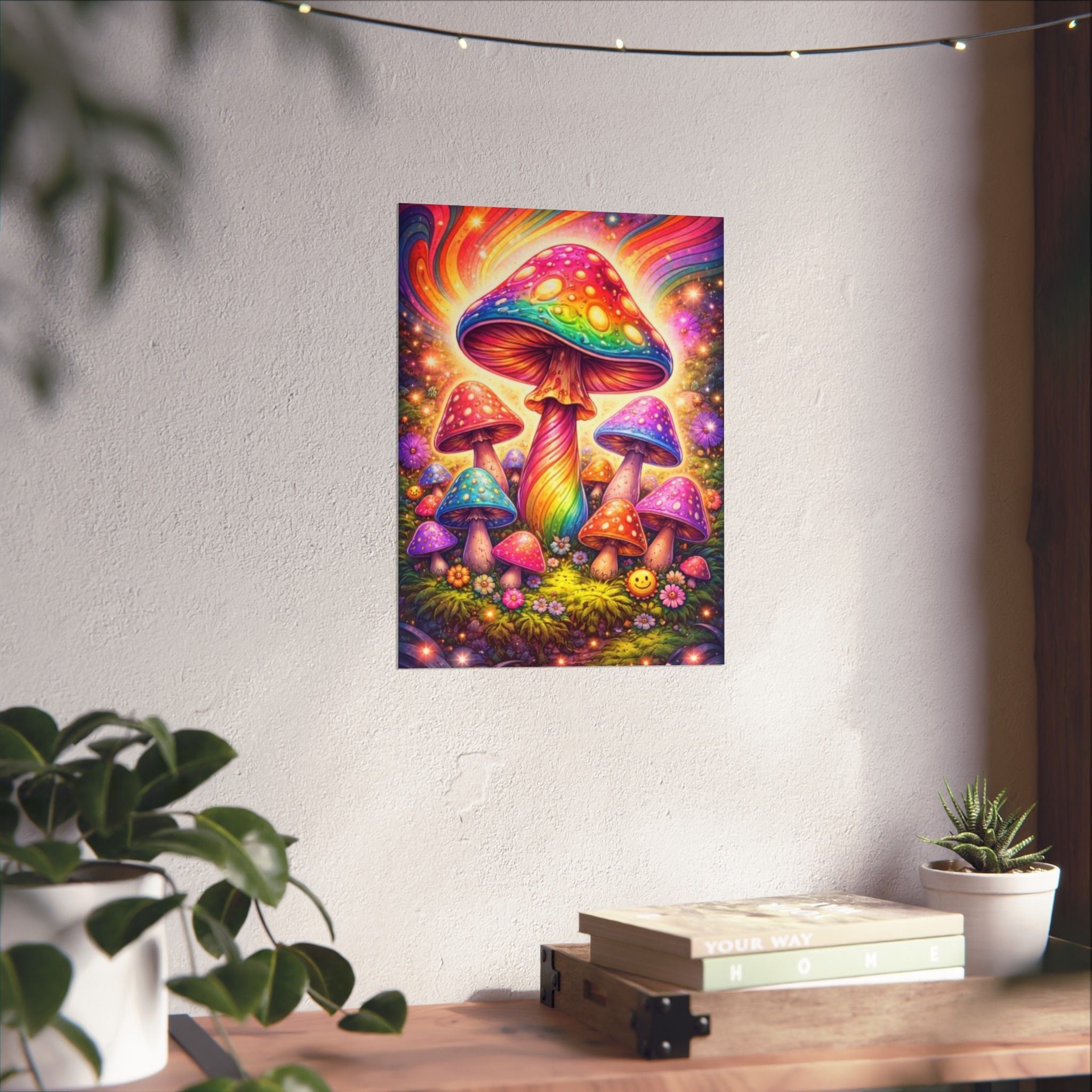 Psychedelic Rainbow Mushroom Poster