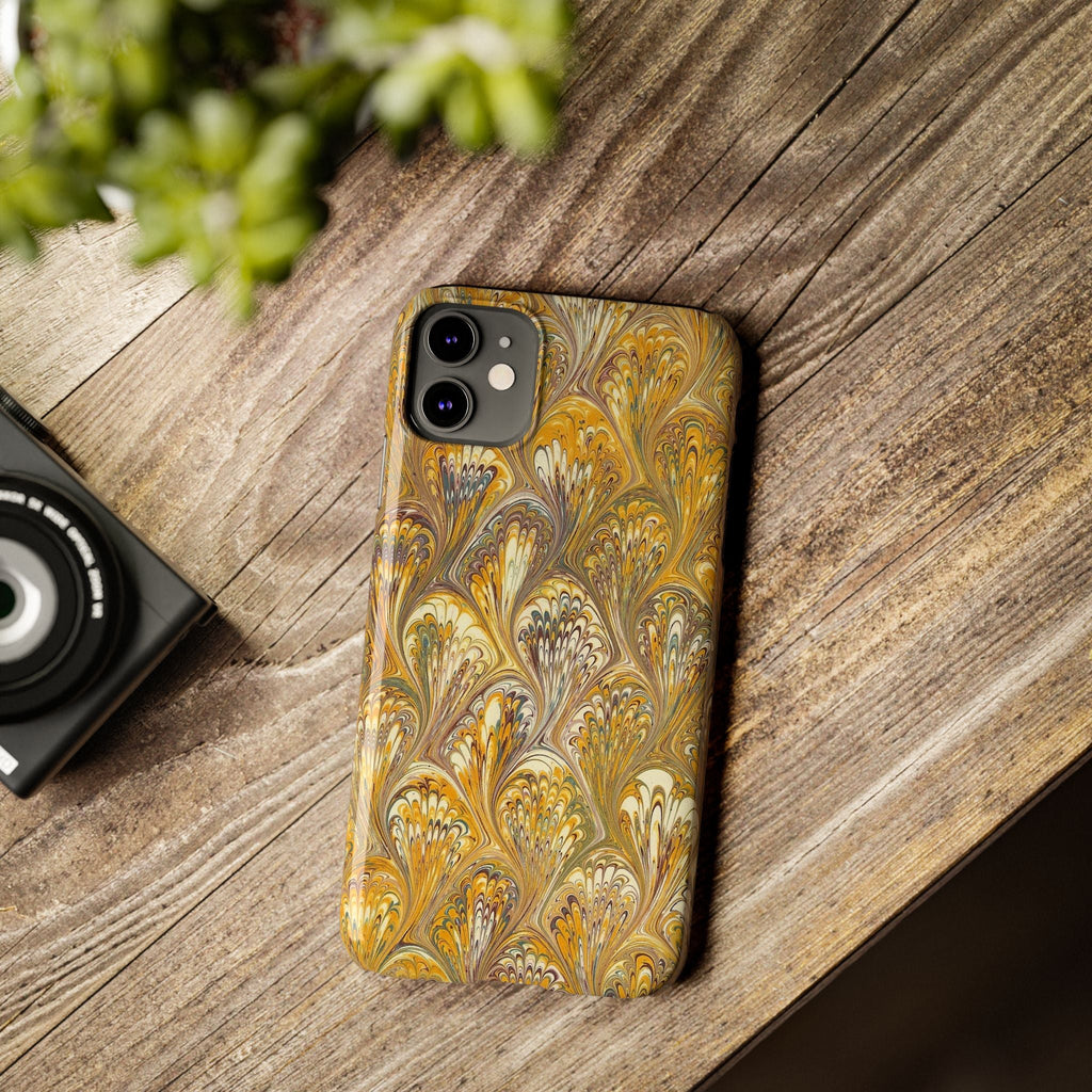 Golden Yelllow Hand-Marbled Florentine Italian Phone Case for iPhone 17 and all sizes