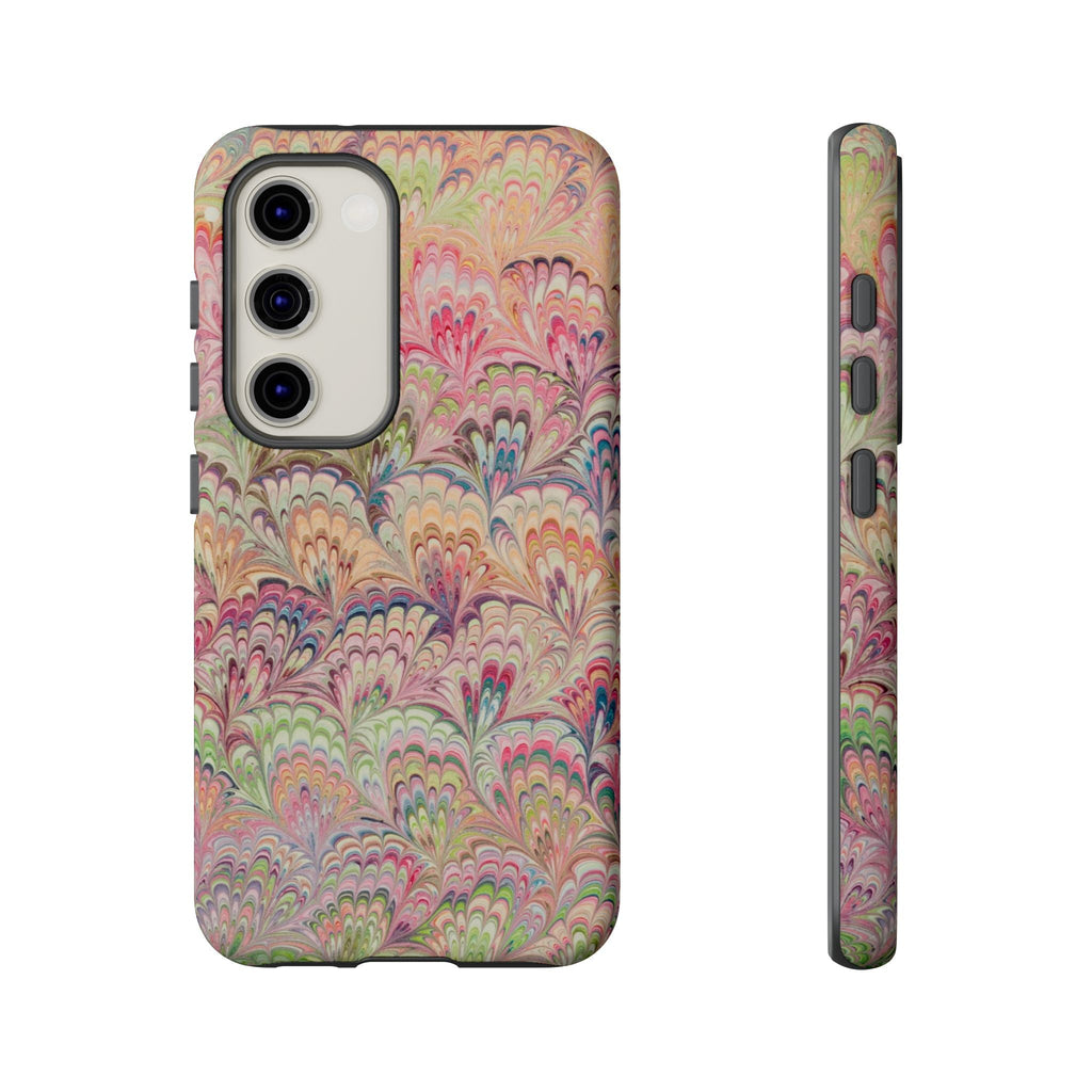 Pastel Pink + Green Feather Marbled Phone Case - Dual Layer Phone Cover