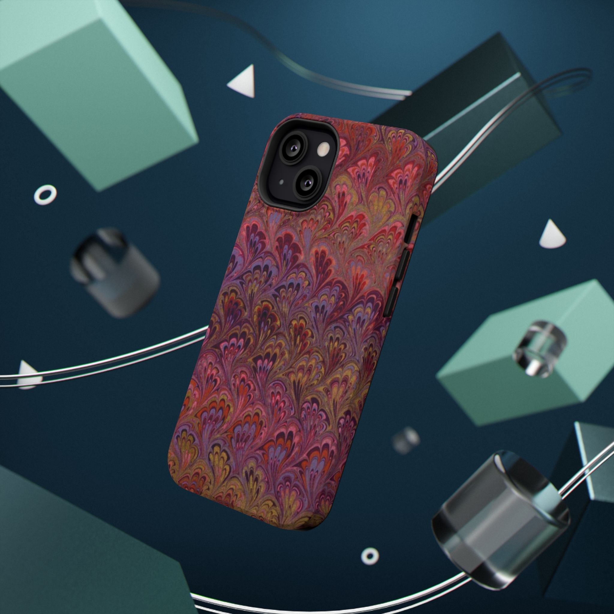 Red, Burgundy, Lavender Italian Peacock Feather Design Phone Case