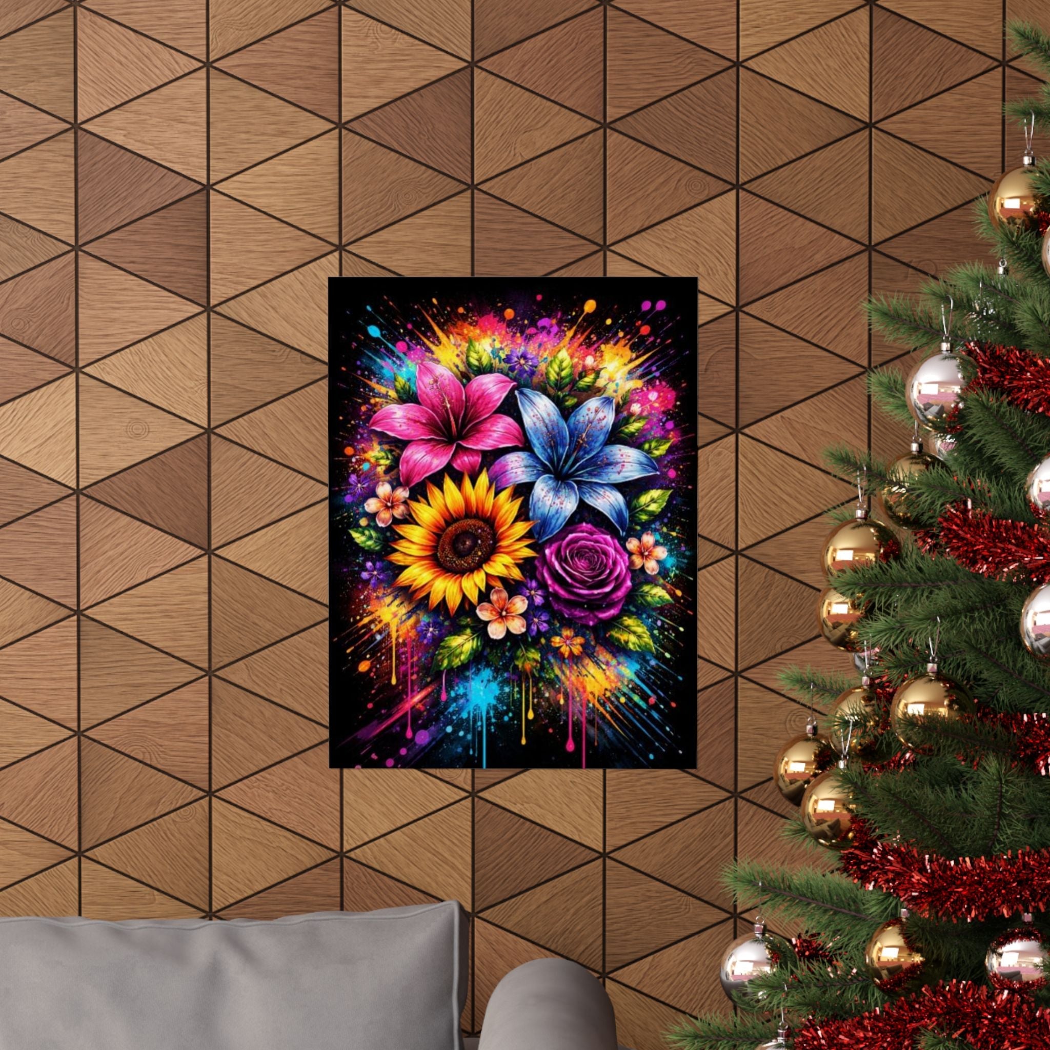 Vibrant Floral Splash Matte Poster — Colorful Sunflower, Lily & Rose Wall Art