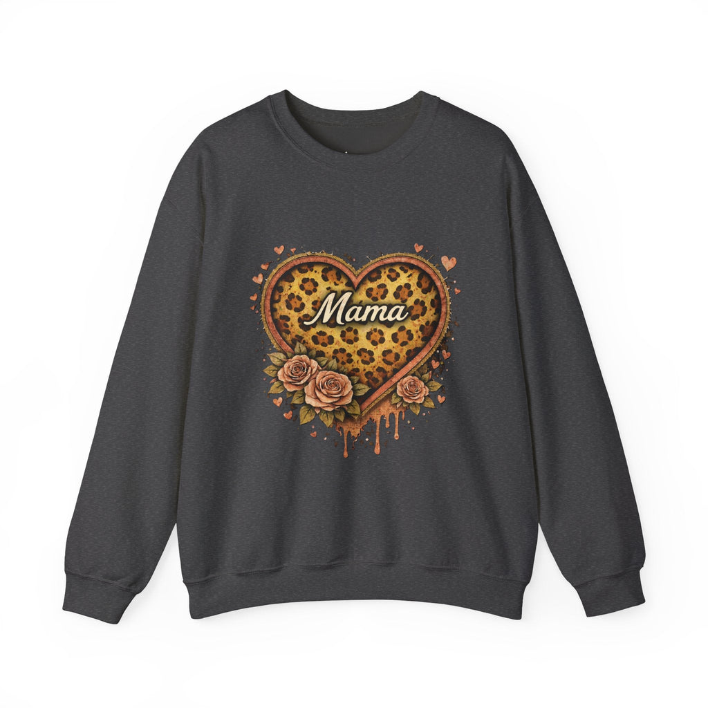 Mama Leopard Heart Crewneck Sweatshirt — Floral Vintage Mom Pullover