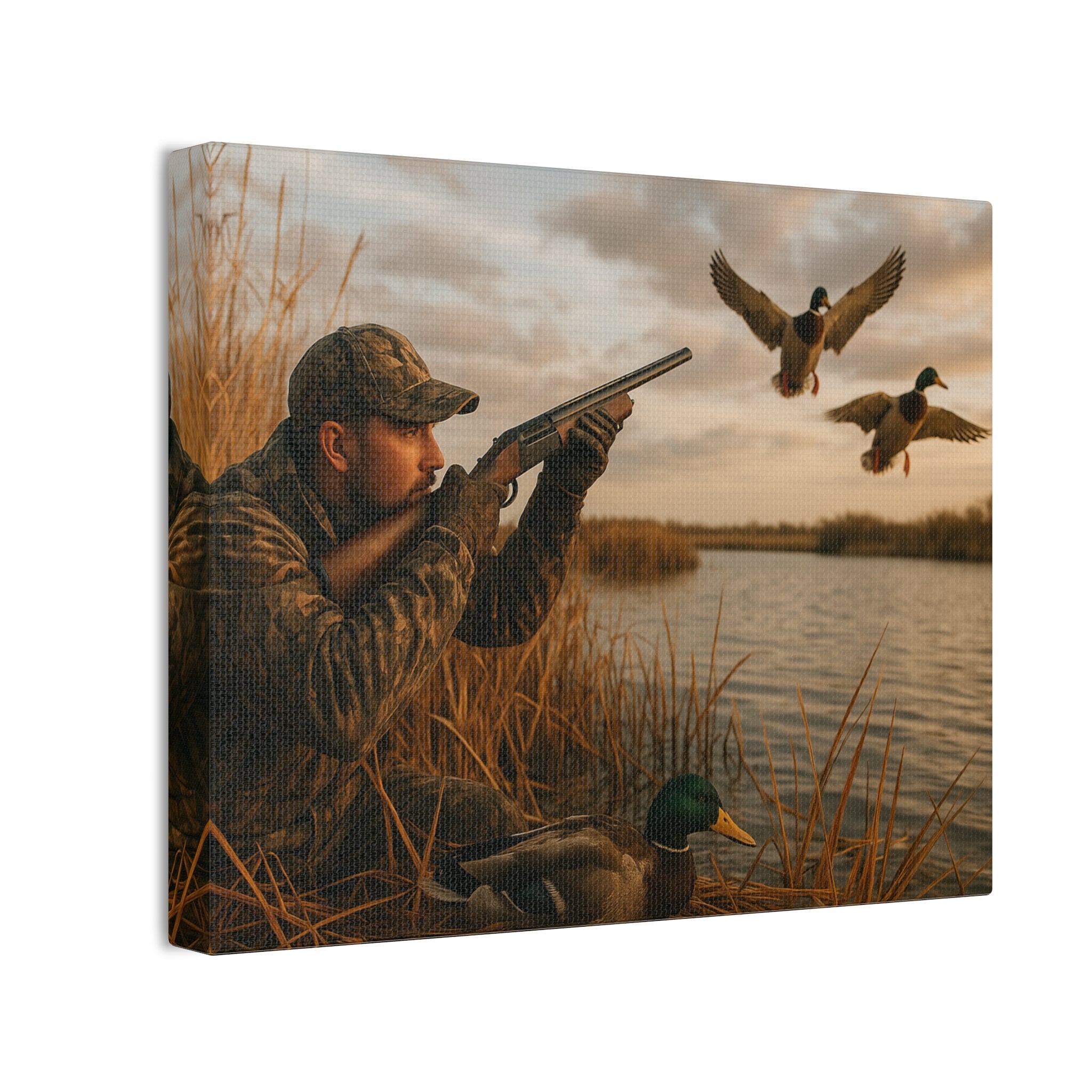 Duck Hunting Canvas Print — Waterfowl Blind Scene Stretched Wall Art