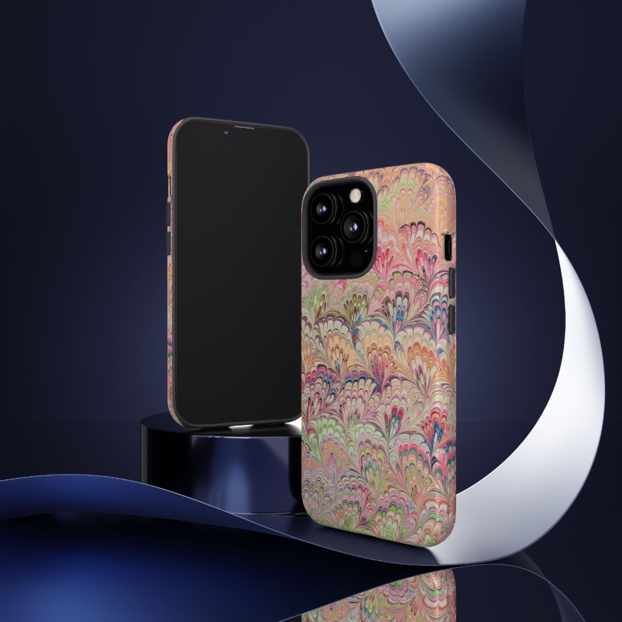Pastel Pink + Green Feather Marbled Phone Case - Dual Layer Phone Cover