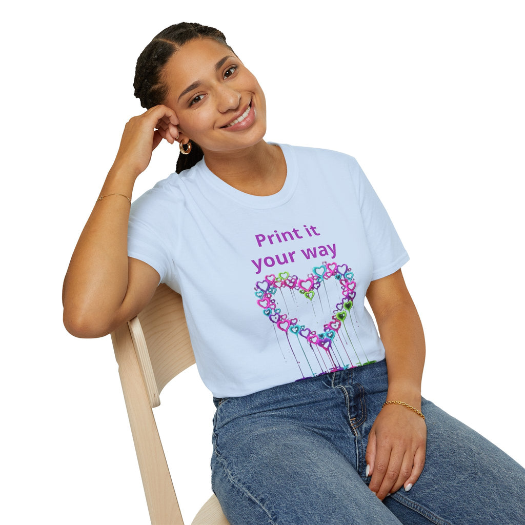 Print It Your Way Heart T-Shirt — Colorful Drip Heart Graphic Tee